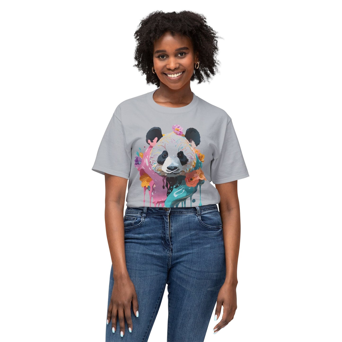Panda T Shirt Unisex HD Cotton Tee With Panda Art Print Vintage Floral Design Printed In USA