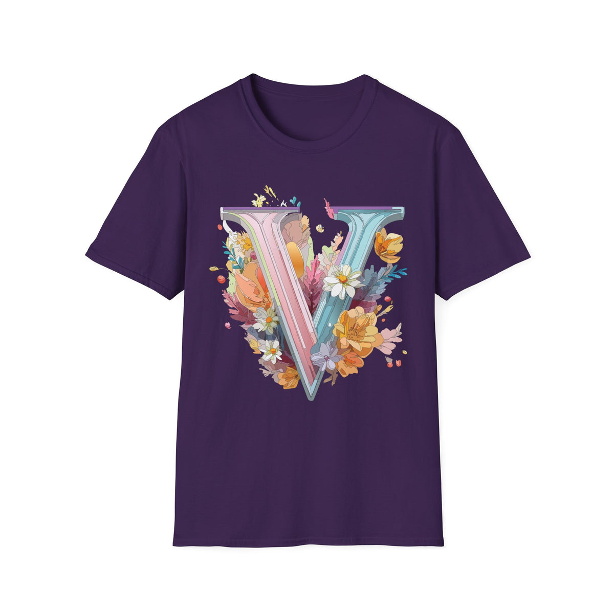 Floral Letter V T-Shirt | Pastel Botanical Initial Tee