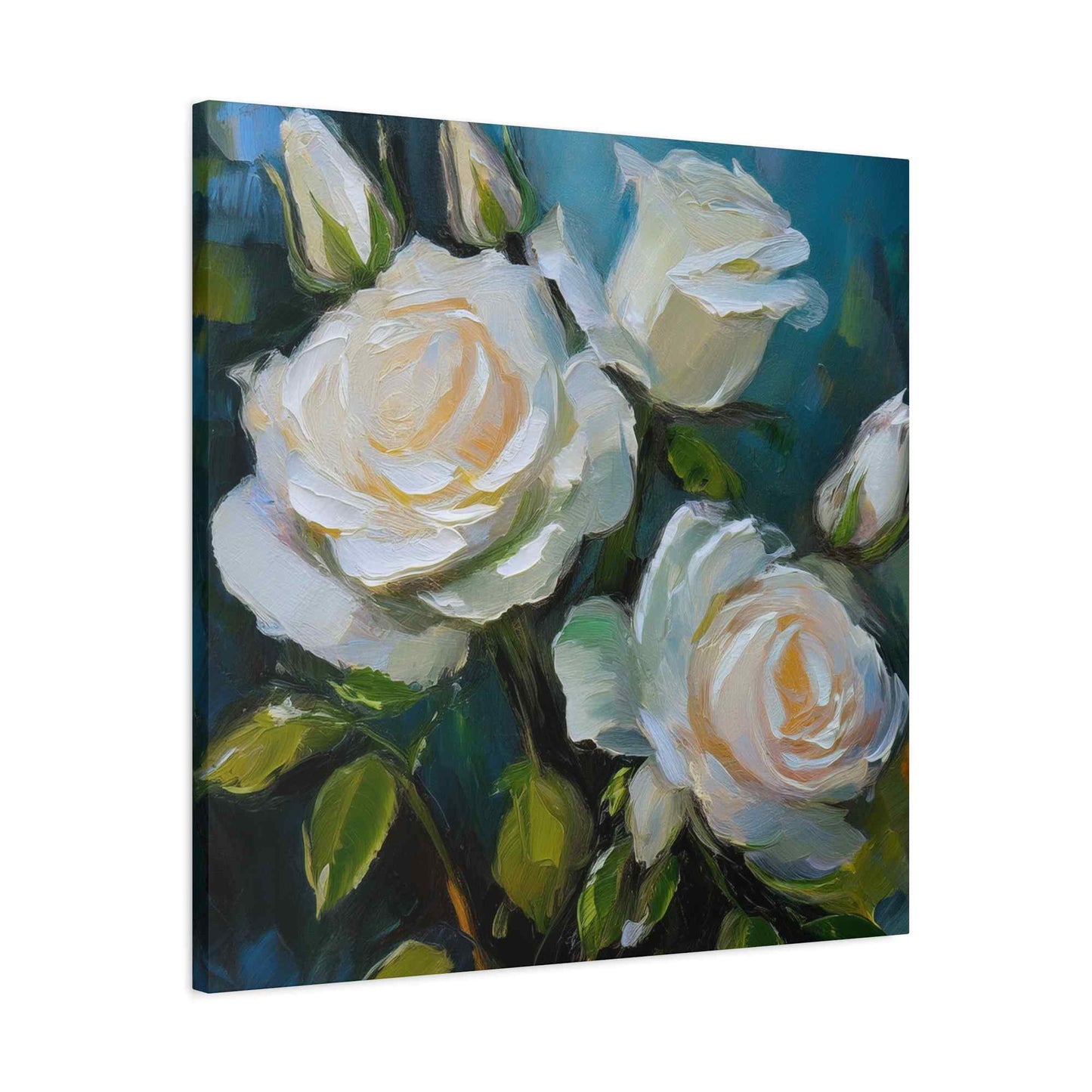 White Roses Print Canvas, Roses Oil Paint Print 20x20, 24x24, 30x30, 32x32, 36x36, Floral Art Design Print Non-Frame MC-20