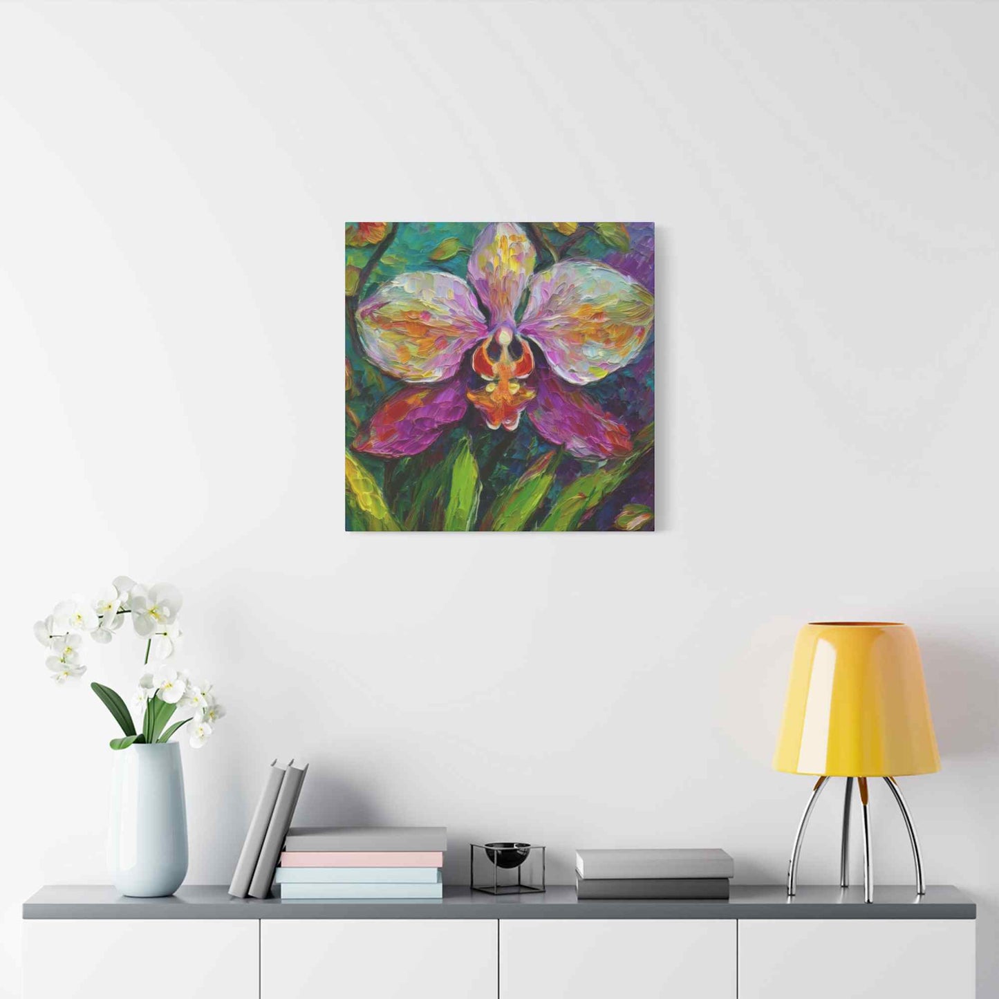 Purple Orchid Print Canvas, Floral Oil Paint Print 20x20, 24x24, 30x30, 32x32, 36x36 Art Design Pine-Wood Inner Frame MC-129