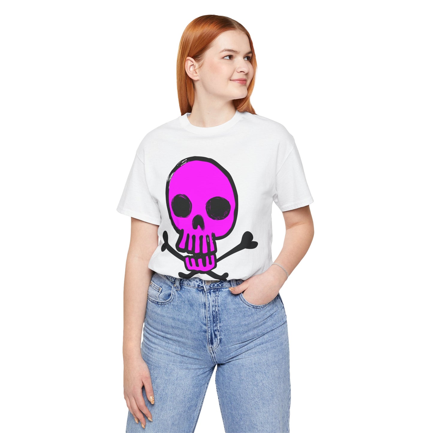 Pink Skull Graphic Design Tee, Skull Shirt, Vintage Tees, Art Design T-Shirt, Vintage Graphic Tee, Art Shirts with Skulls