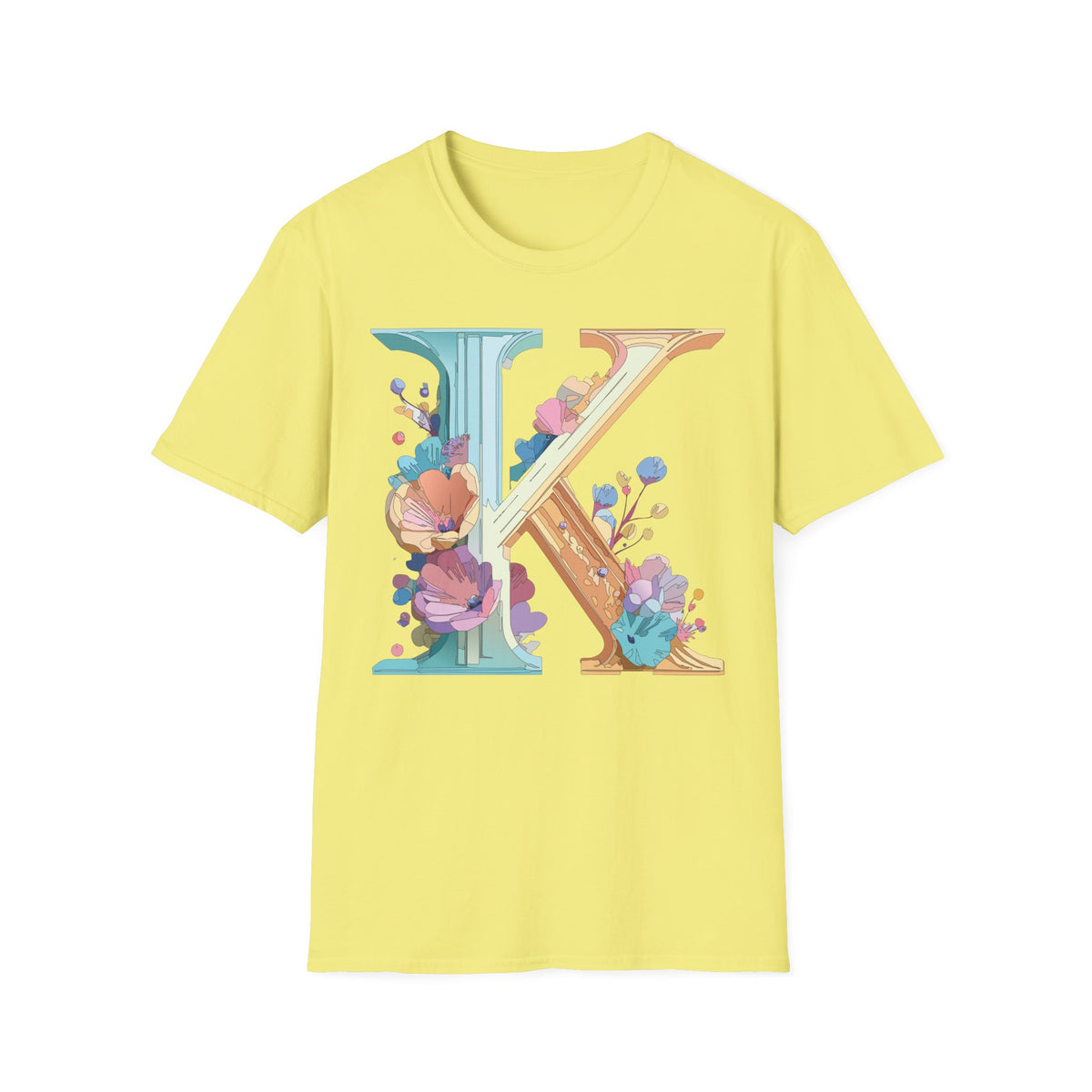 Floral Letter K T-Shirt | Initial Monogram Tee