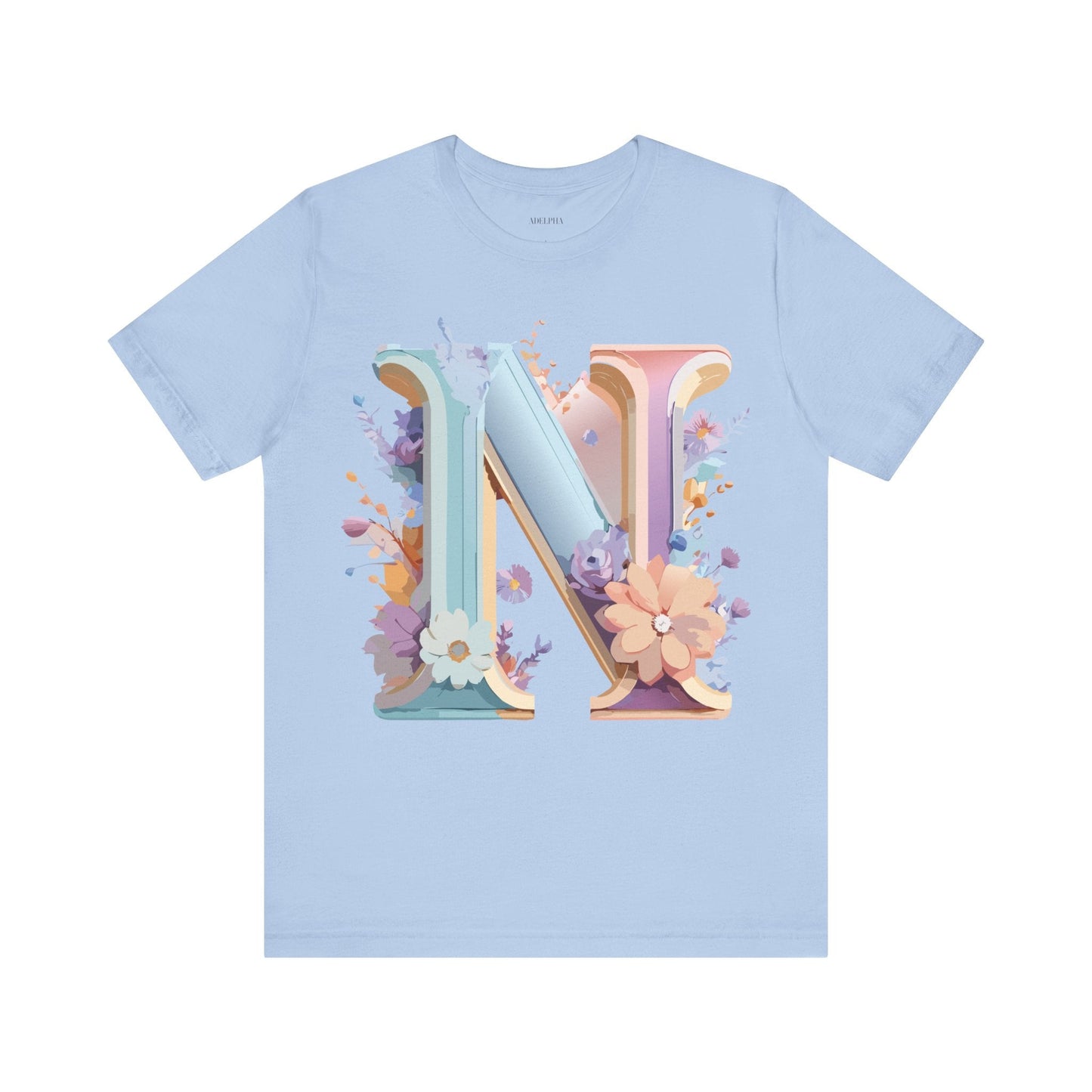 Letter N Shirt Unisex Graphic Tee Adelpha Vintage Inspired Artwork Short Sleeve Premium Cotton