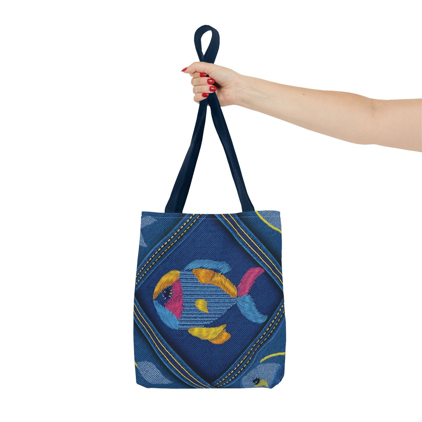 Denim Fabric Imitation Print Unisex Canvas Bag Poly Spun 3 Sizes Tote Bag 193-6