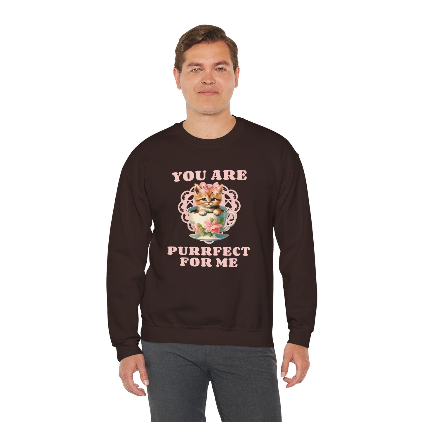 Cat Sweatshirt With Heart Print Valentines Day Unisex 50 50 Cotton Poly Crewneck
