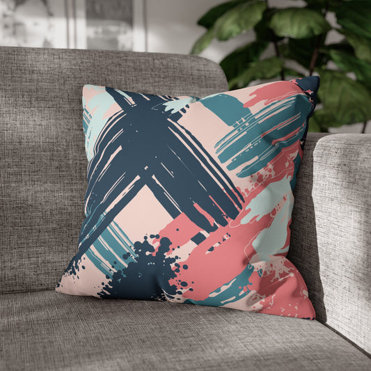 Faux Suede Pillowcase with Abstract print