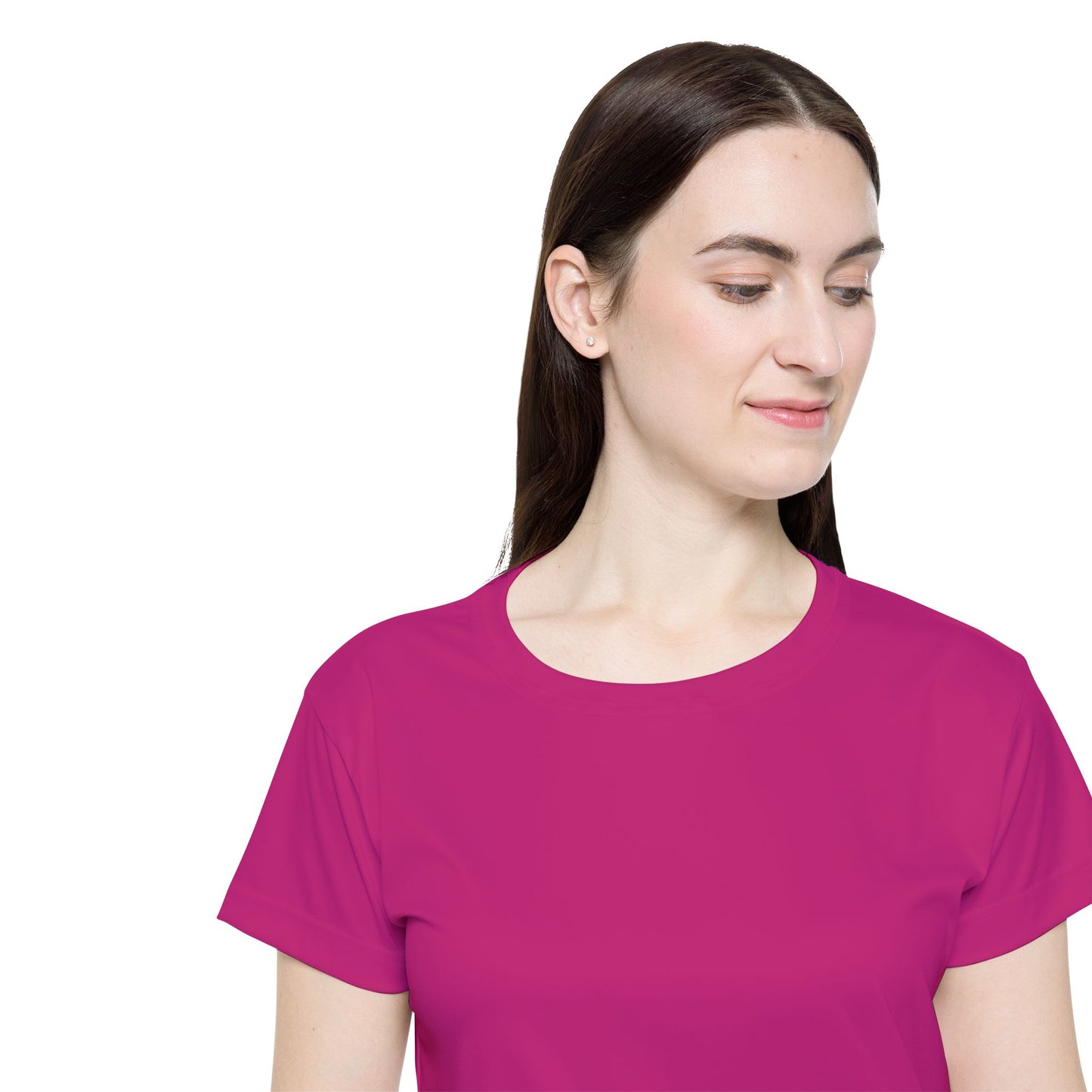 Hot Rose Pink Women's Sports Jersey Short Sleeves 100% Poly Solid Bright Pink Color Print Athletic Tee