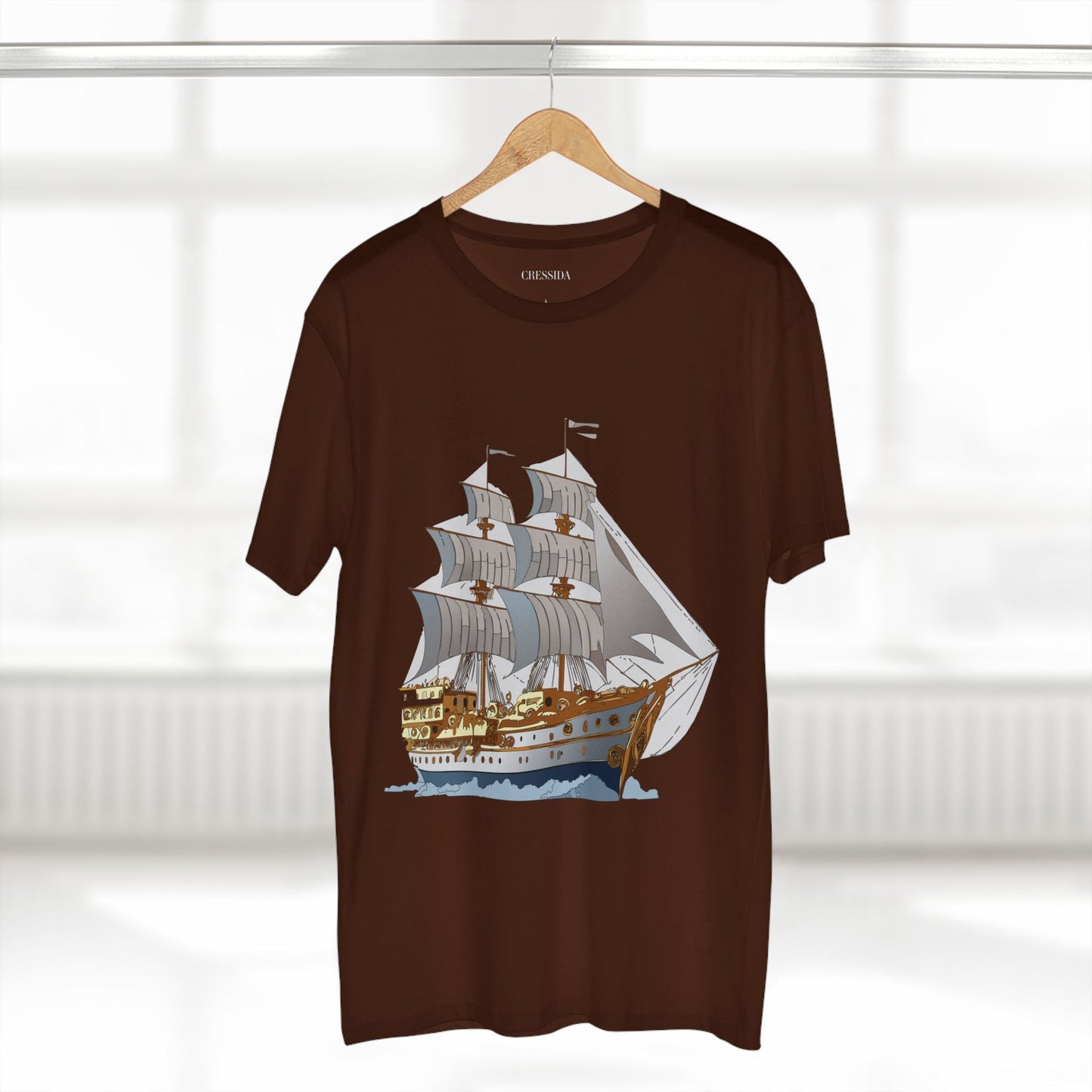 Ship Graphic Unisex 100 Cotton T-Shirt with Gold Frigate Art Design 12