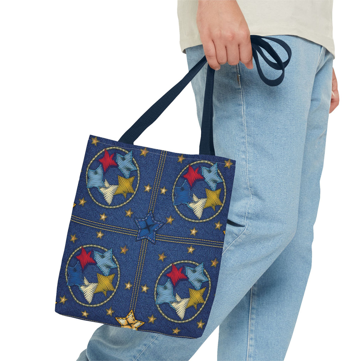 Denim Fabric Imitation Print Unisex Canvas Bag Poly Spun 3 Sizes Tote Bag 181-2
