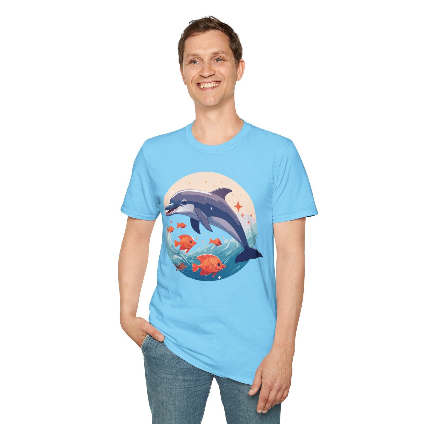 Unisex Dolphin Shirt Gildan Softstyle 64000 Short Sleeve Fish Tee With Dolphin Graphic