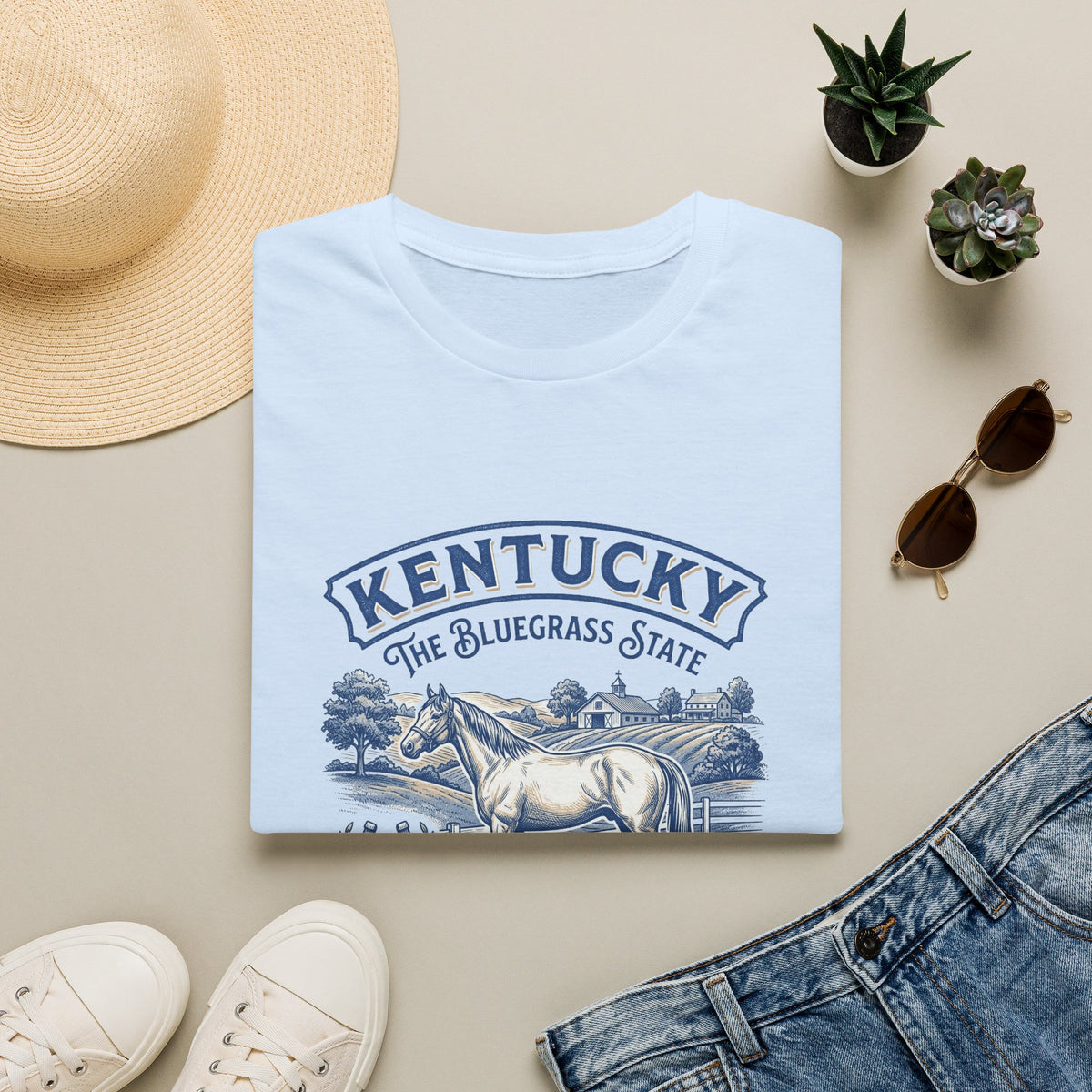 Kentucky Horse & Bluegrass State Travel Tourist Graphic Design Unisex 100 Cotton Gildan T-Shirt