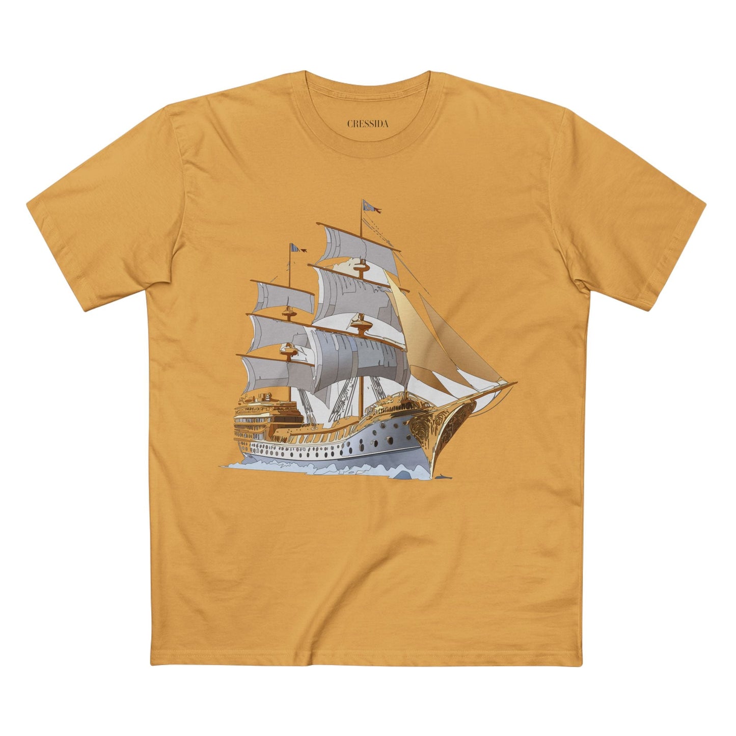 Ship Graphic Unisex 100 Cotton T-Shirt with Gold Frigate Art Design 7