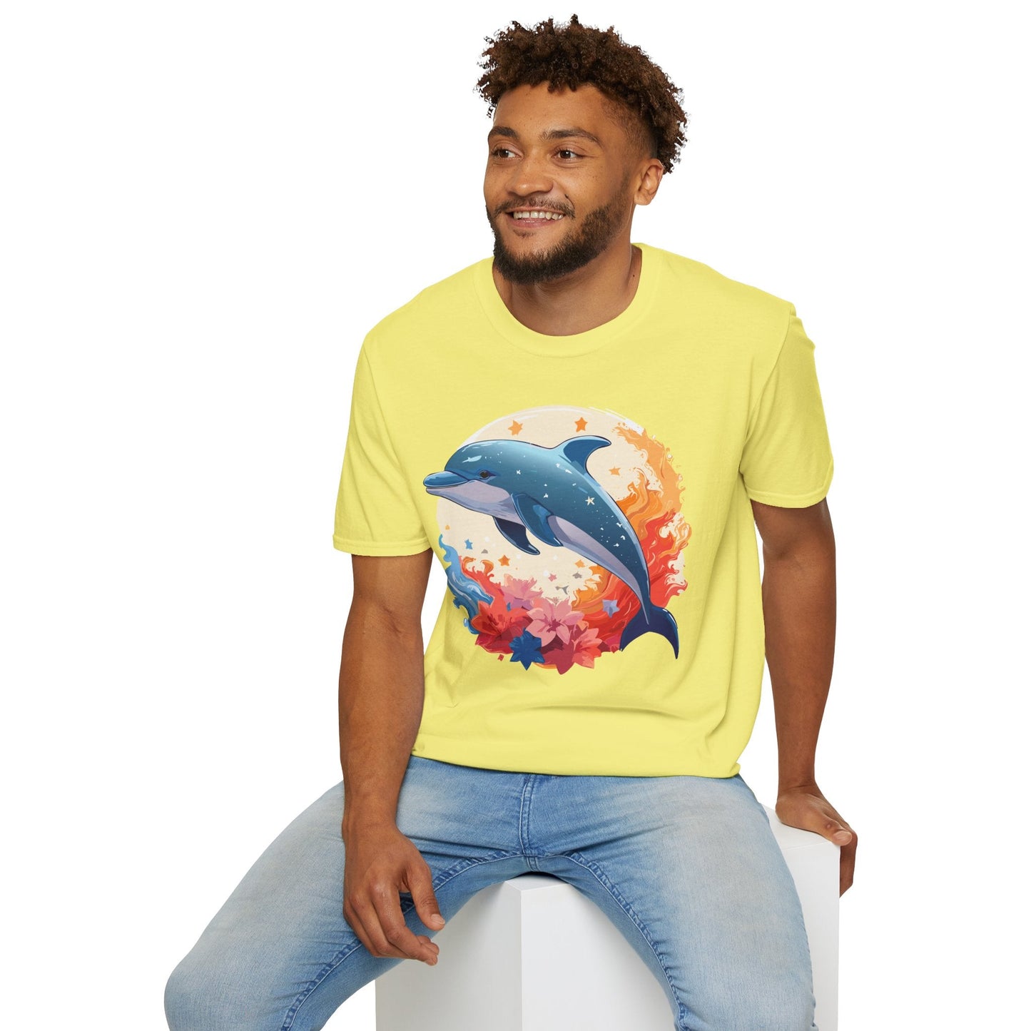 Dolphin T Shirt Unisex Softstyle Gildan 64000 100 Percent Ring Spun Cotton Animal Fish Tee