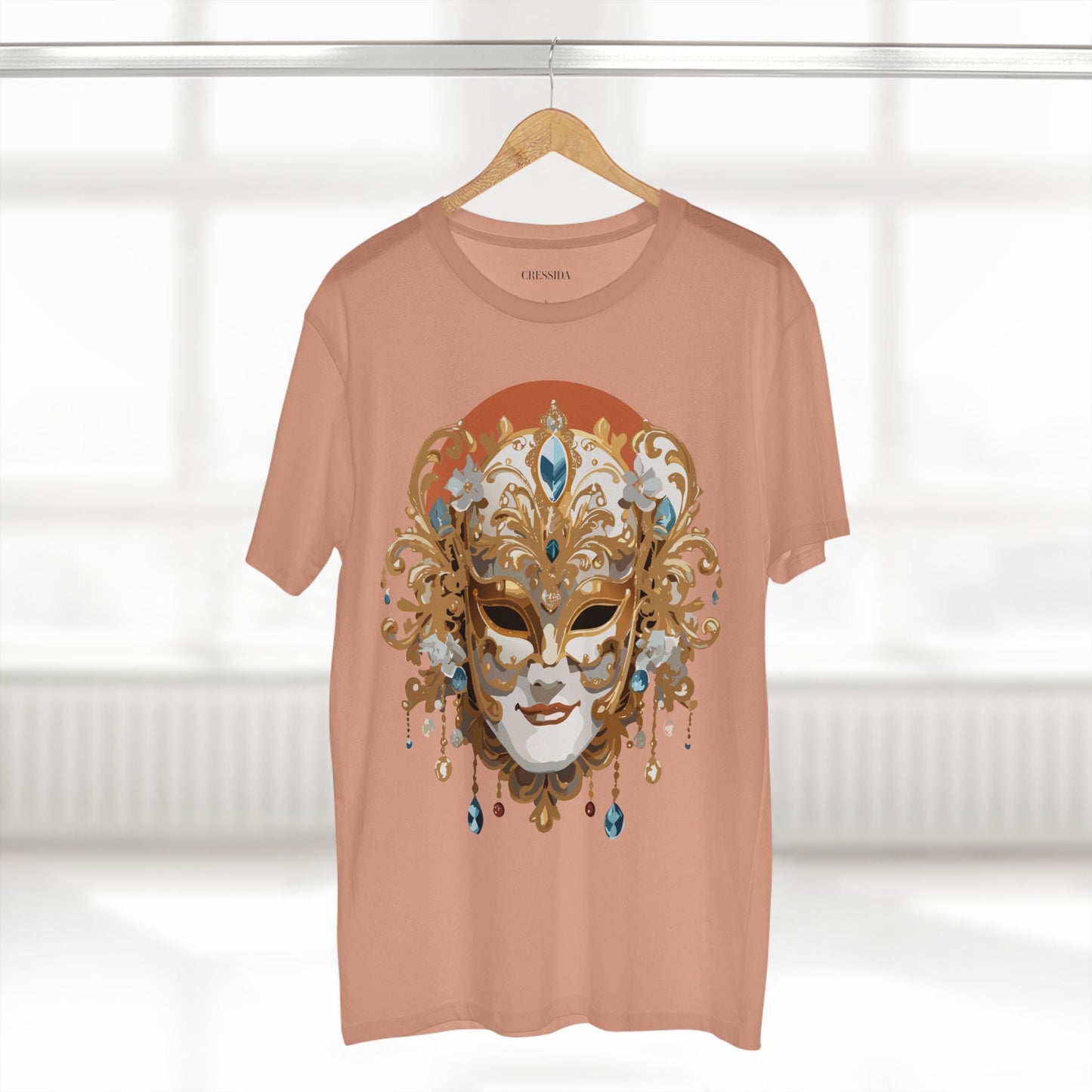 Carnival Mask Graphic T-Shirt Unisex 100 Cotton With Antique Gold Art Design Tee 2