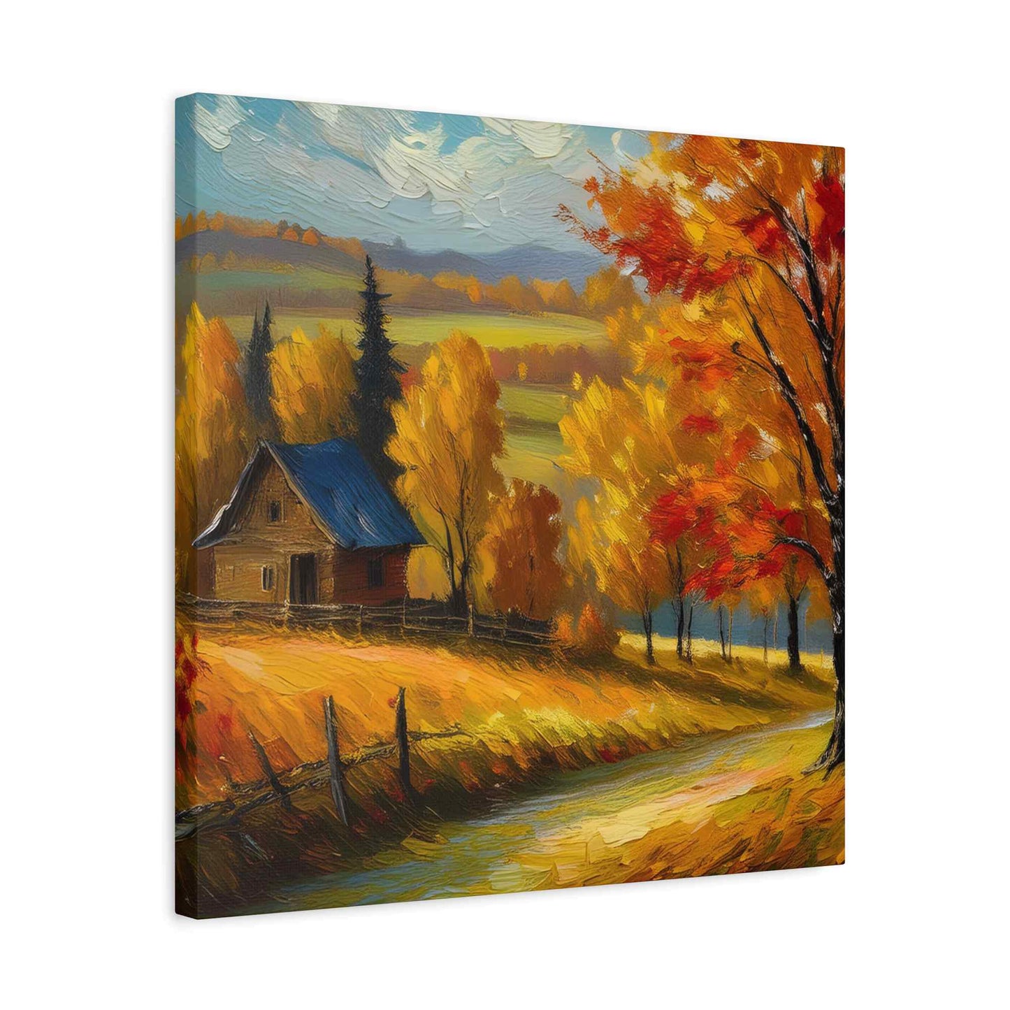 Countryside Fall Print Canvas, Oil Paint Print 20x20, 24x24, 30x30, 32x32, 36x36 Art Design Pine-Wood Inner Frame MC-107