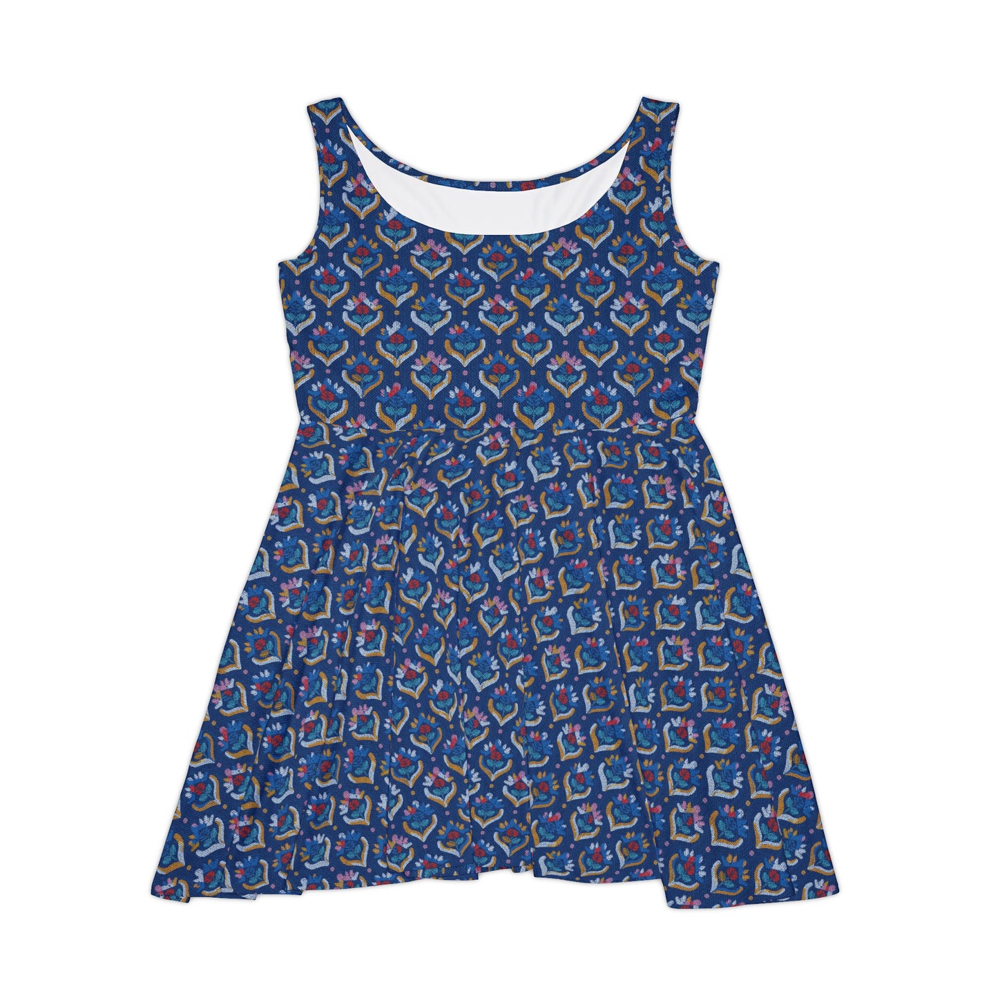 Women Denim Print Skater Dress, Denim Print Poly-Span Dress - 36-2