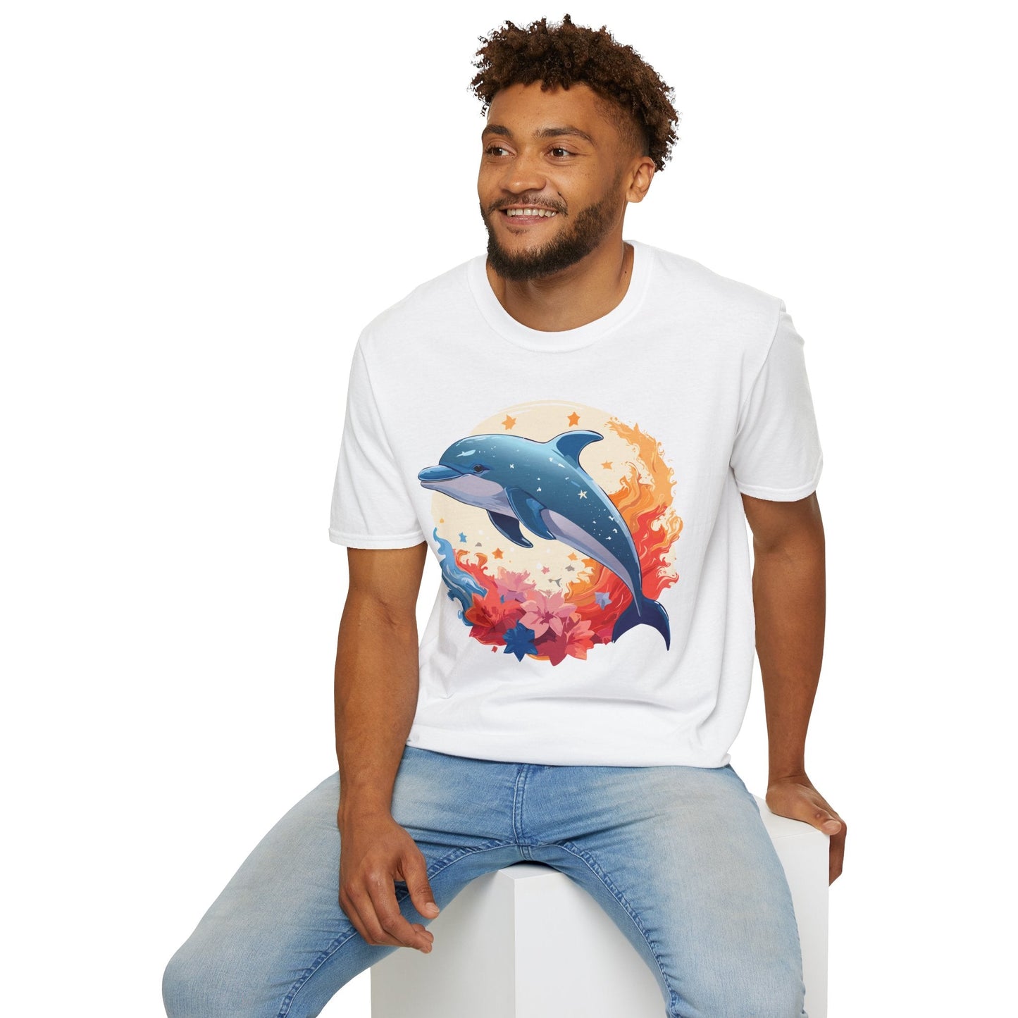 Dolphin T Shirt Unisex Softstyle Gildan 64000 100 Percent Ring Spun Cotton Animal Fish Tee