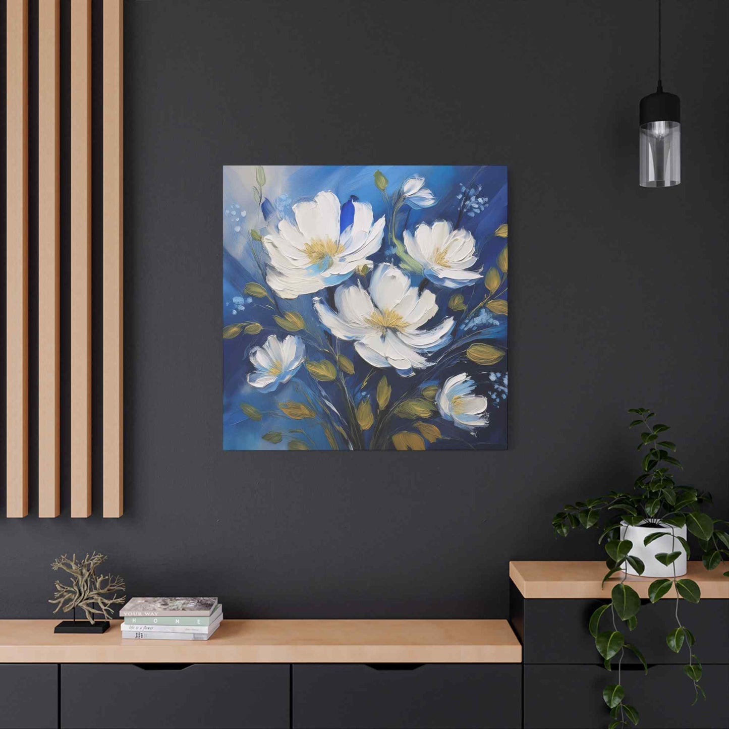 White Flowers Print Canvas, White Flowers Oil Paint Print 20x20, 24x24, 30x30, 32x32, 36x36, Art Design Print Non-Frame MC-8