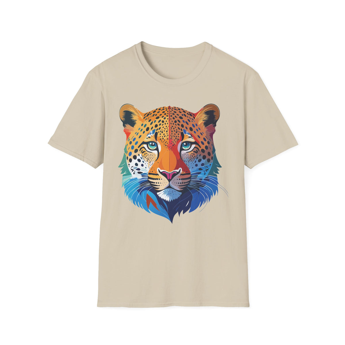 Colorful Leopard Face T-Shirt | Rainbow Big Cat Illustration