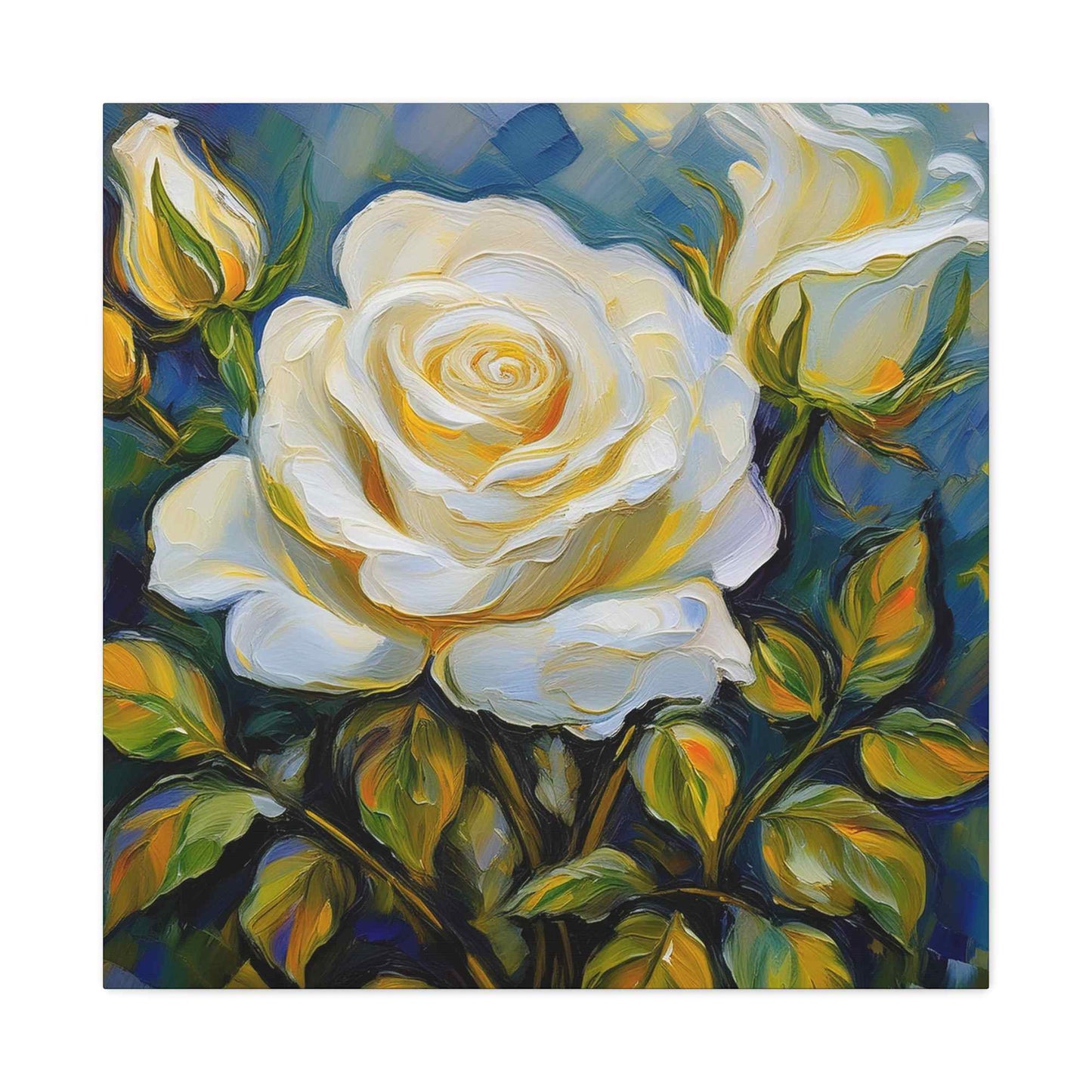 White Roses Print Canvas, Roses Oil Paint Print 20x20, 24x24, 30x30, 32x32, 36x36, Floral Art Design Print Non-Frame MC-21