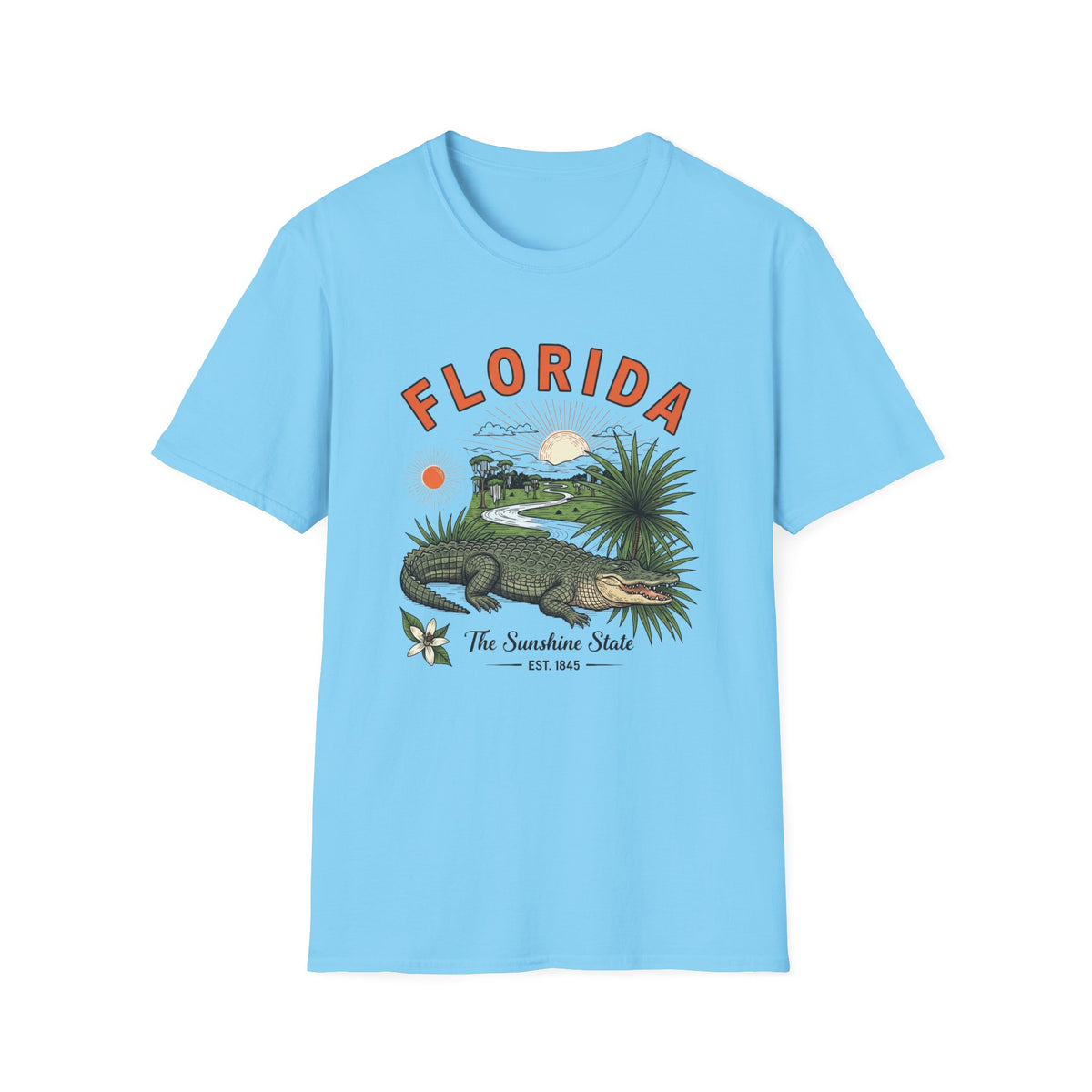 Florida Alligator Graphic T-Shirt — The Sunshine State Vintage Design Travel Tourist Graphic Design Unisex 100 Cotton Gildan T-Shirt