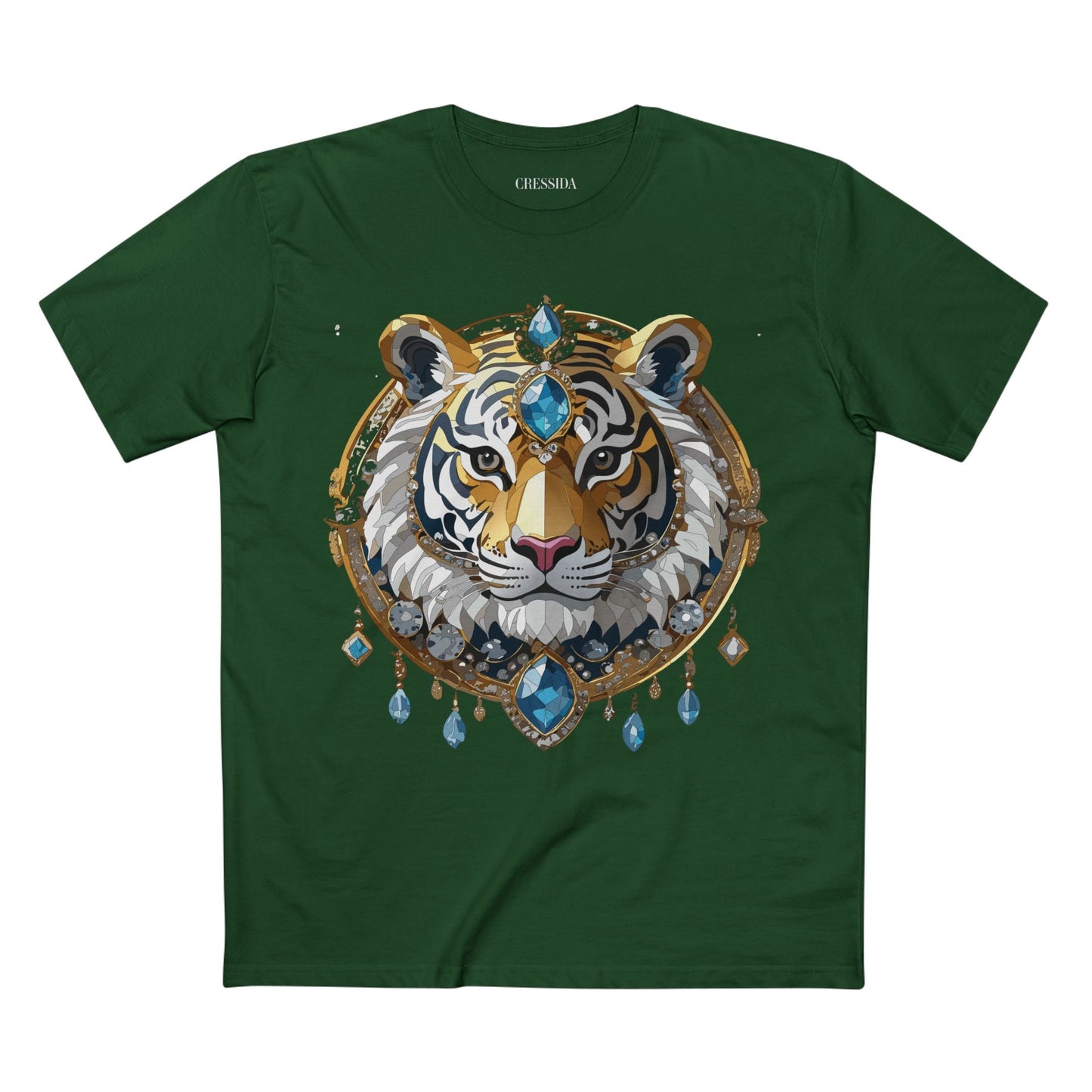 Tiger Graphic Unisex 100 Cotton Tee With Unique Animal Golden Medallion Art Design 54