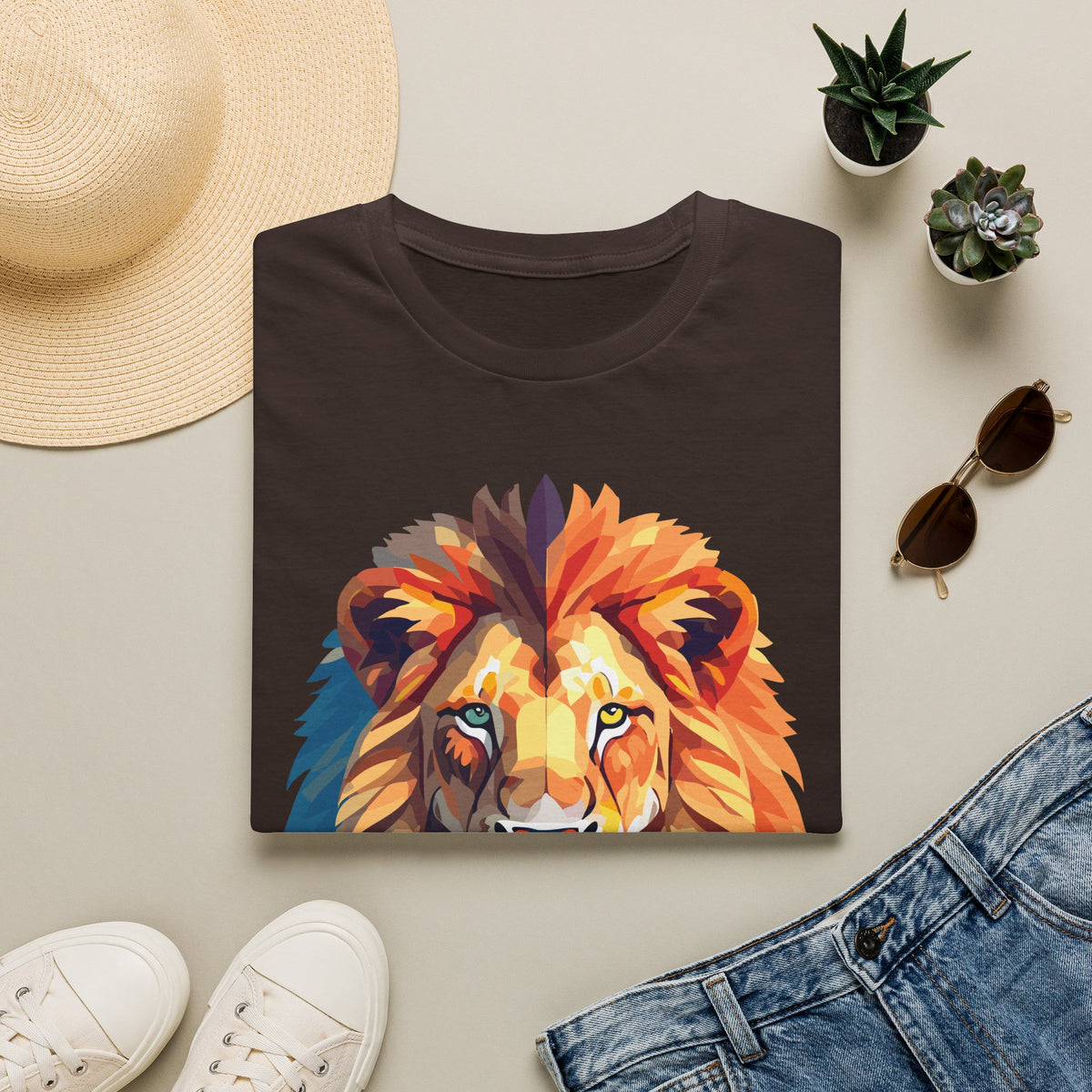 Colorful Lion Head T-Shirt | Vibrant Animal Portrait, Wildlife Tee