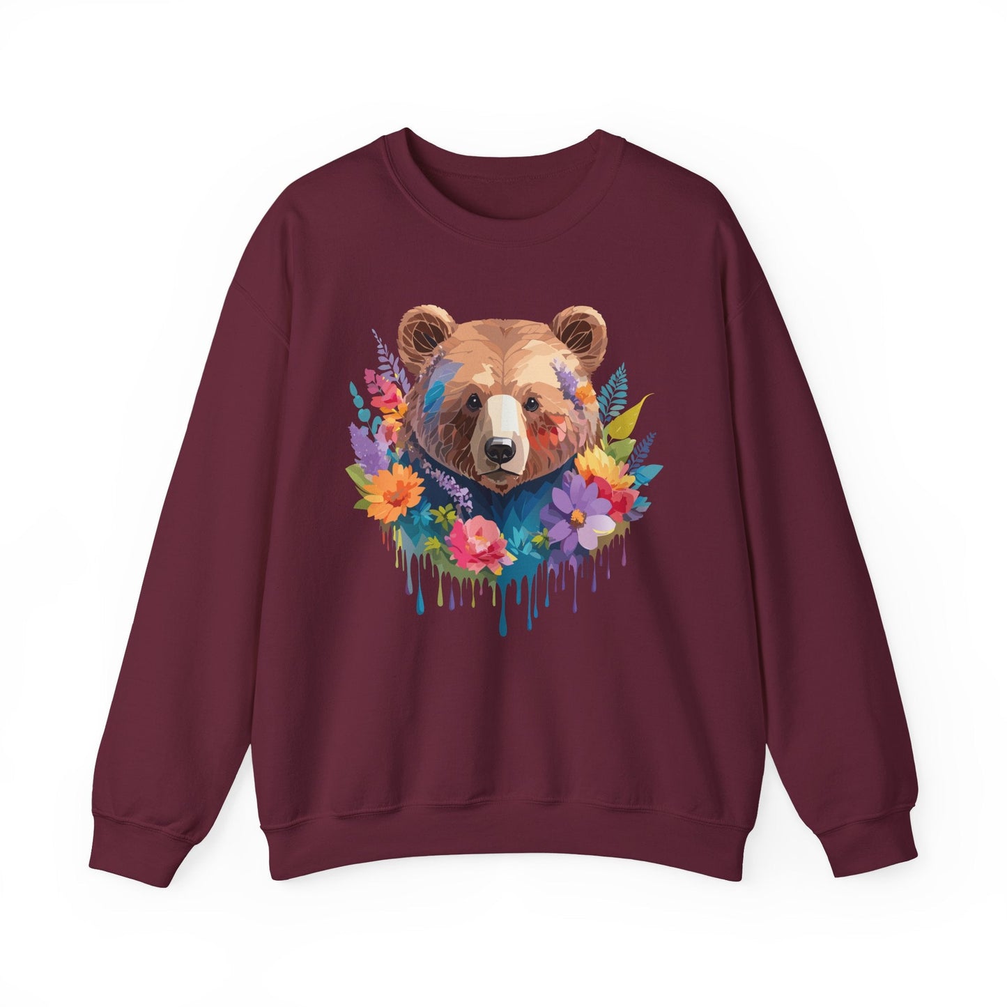 Unisex Floral Bear Sweatshirt Art Design Animals Gildan 18000 Crewneck