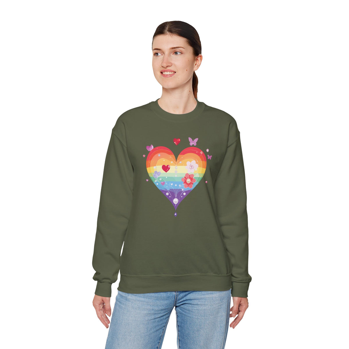 Rainbow Heart Sweatshirt, Floral Heart Sweatshirt, Floral Love Sweatshirt, Valentine's Day Sweatshirt, Rainbow Heart Floral Sweatshirt 115