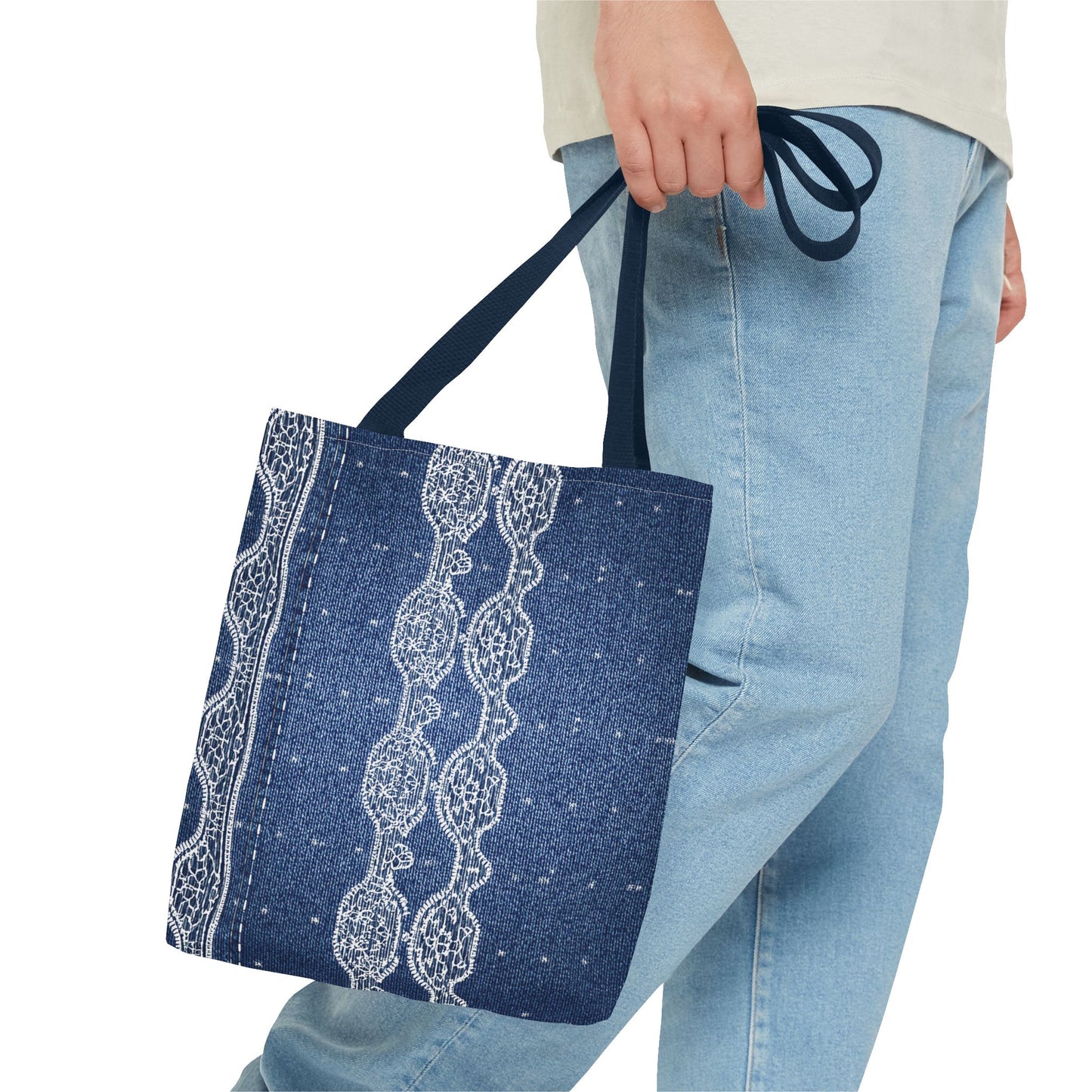Denim Fabric Imitation Print Unisex Canvas Bag Poly Spun 3 Sizes Tote Bag 106