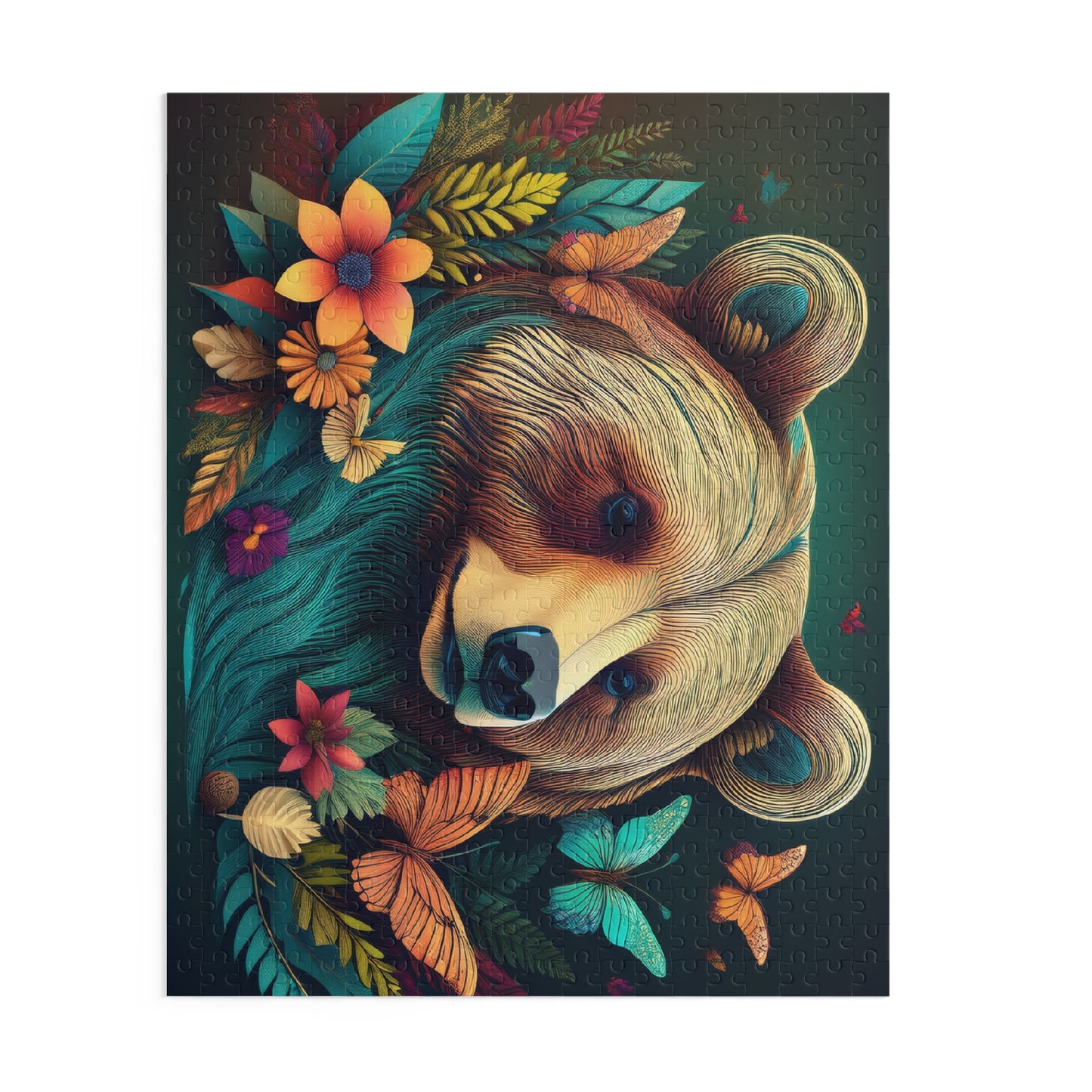 Puzzles-52 Kids Bear Puzzle 500-Piece | Floral Bear Puzzle 500-Piece, Animals Kids Puzzles Size: 16" x 20",  Ages 9+