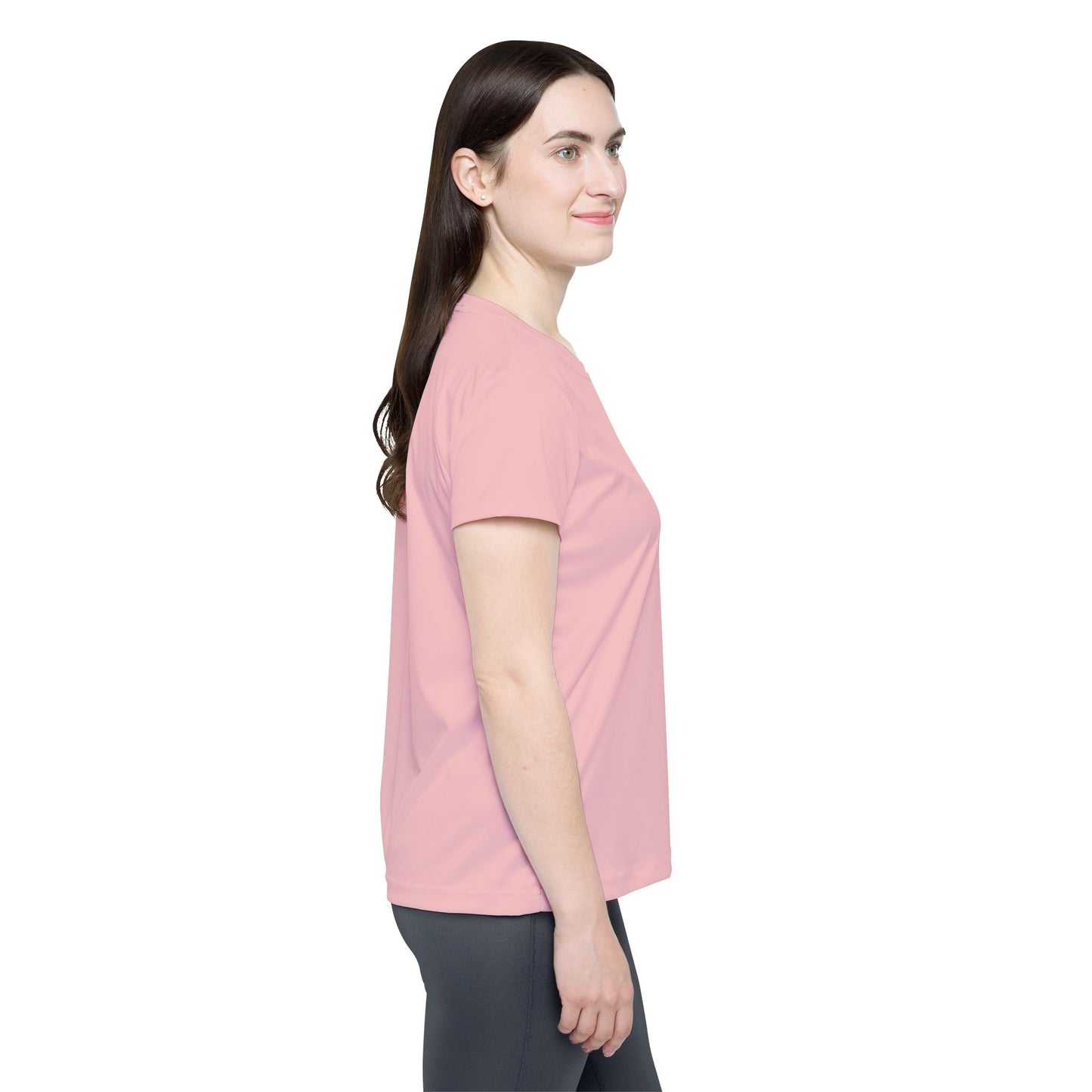 Tea Rose Women's Sports Jersey Short Sleeves 100% Poly Solid Rose Pink Color Print Athletic Tee
