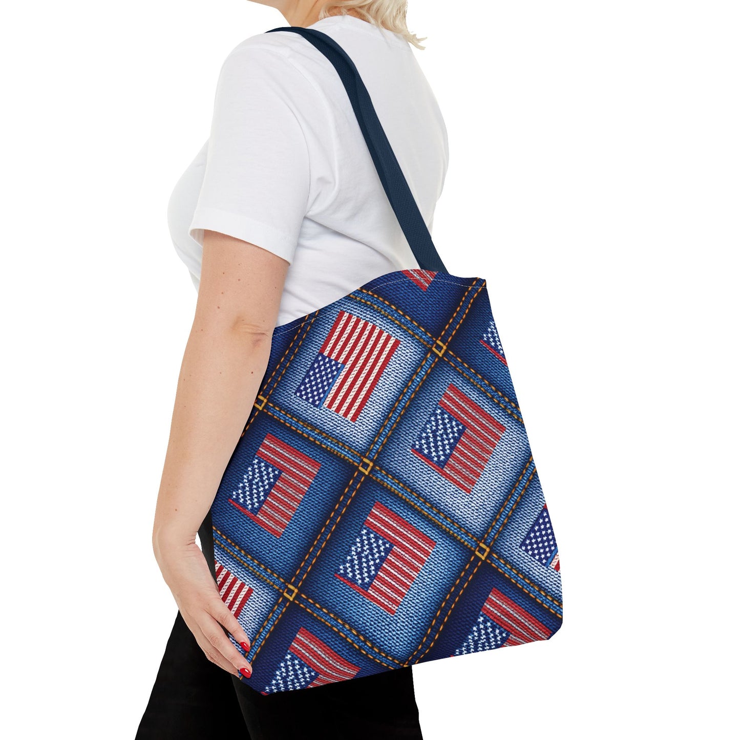 4th of July Graphic Denim Fabric Imitation Print Unisex Canvas Bag Poly Spun 3 Sizes Tote Bag 200-21