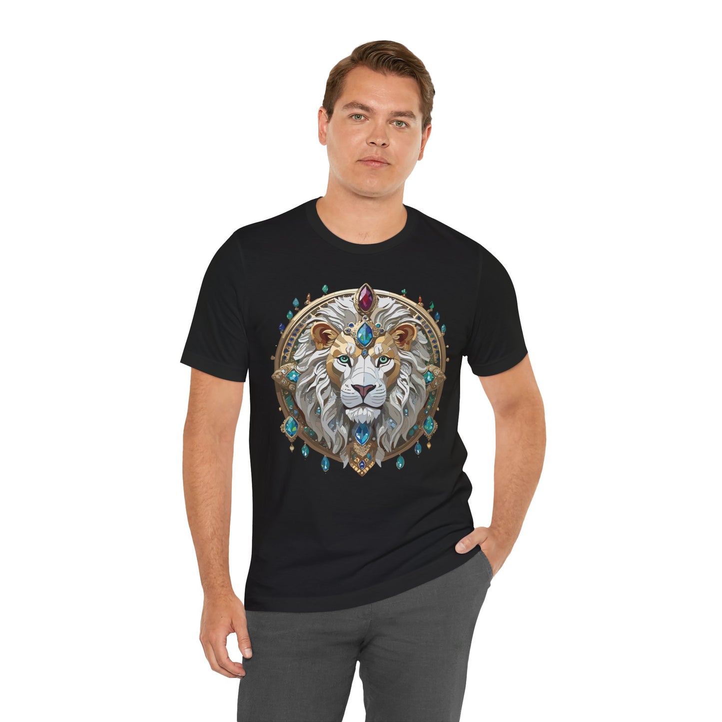 Unisex Lion Graphic Tee, Animal Shirt, Tee Shirt with Lion, Medallion T-Shirt, Animal Medallion Tees