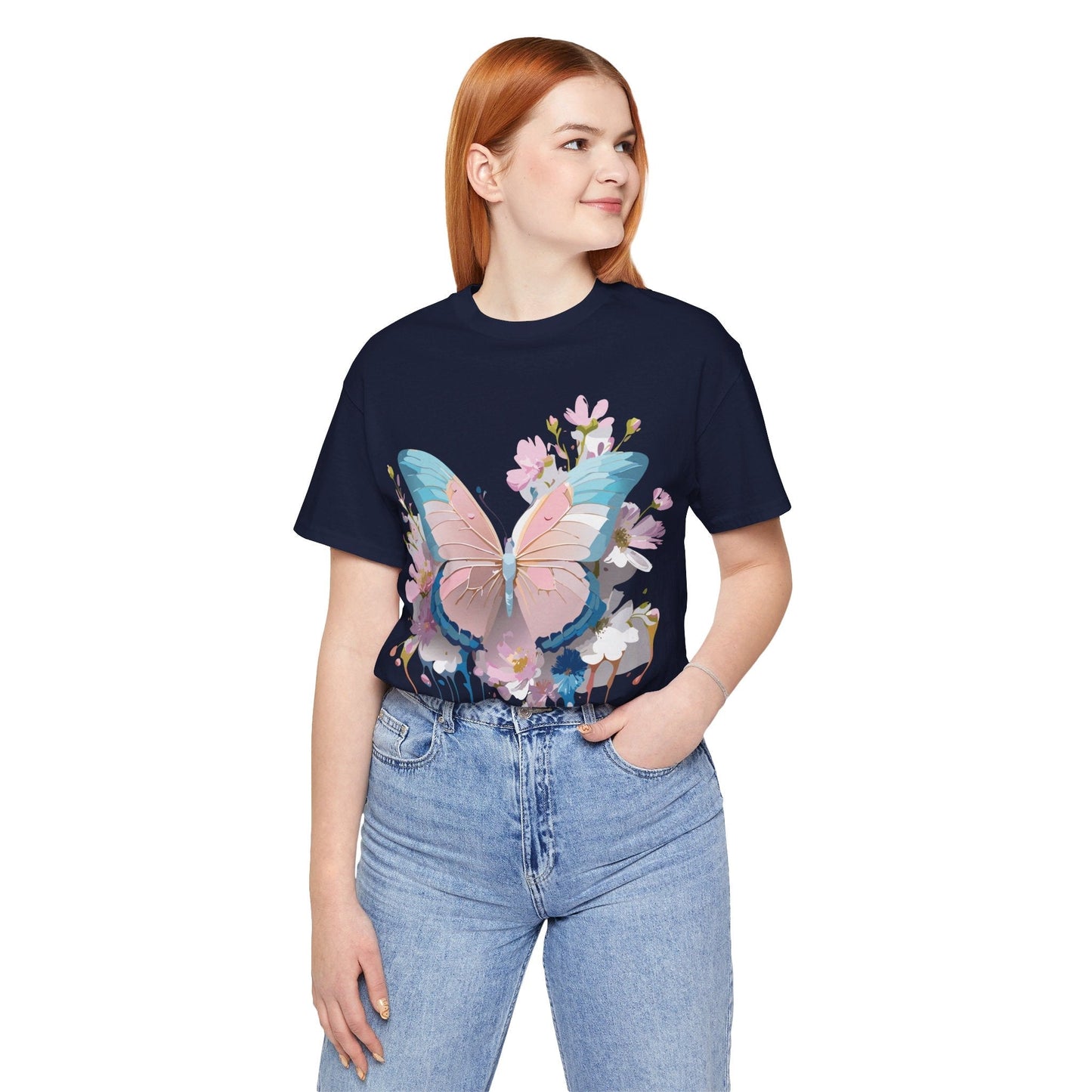 Butterfly Graphic Unisex 100 Cotton Lightweight Vintage Floral Design Jersey Tee 25