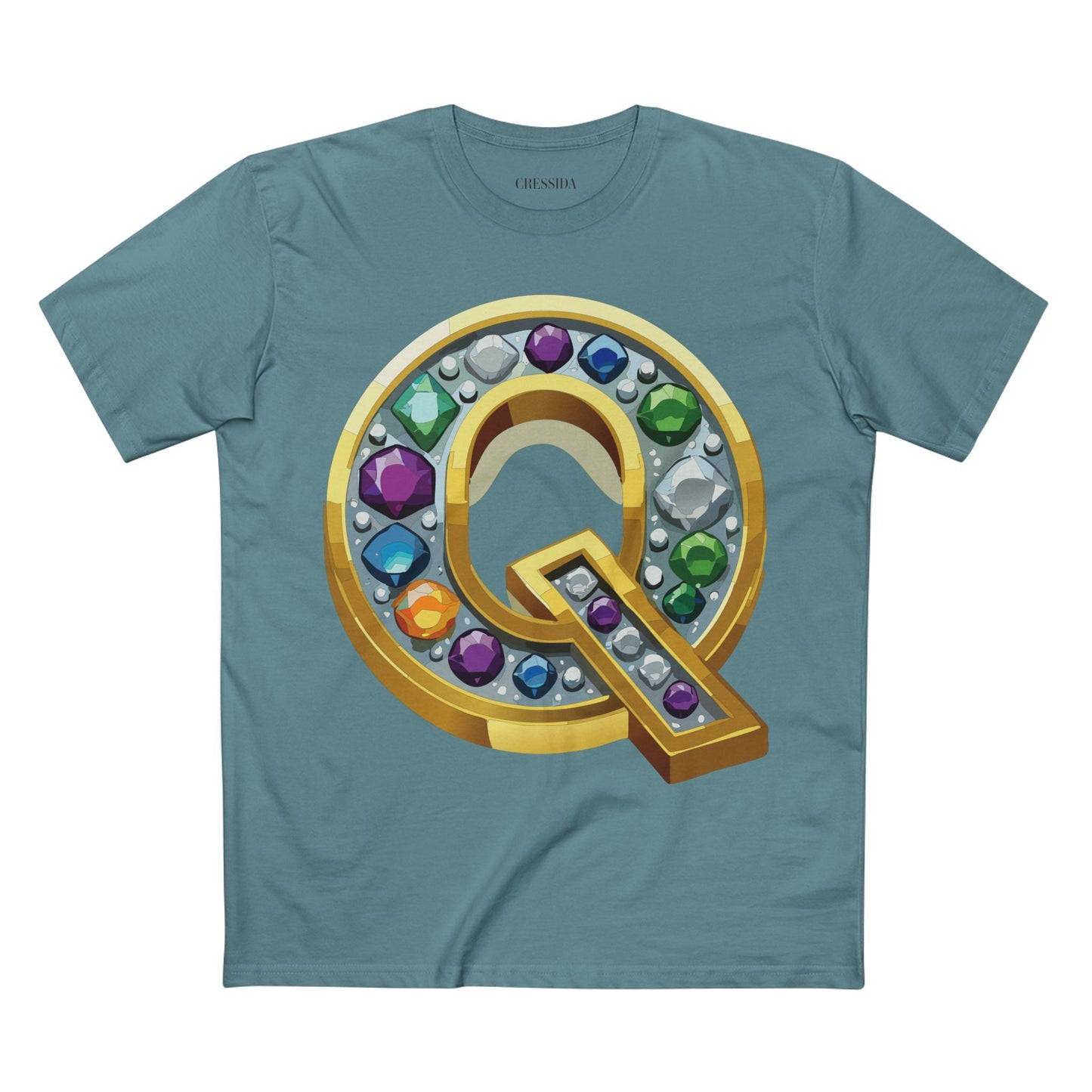 Letter Q Graphic Design Tee Unisex 100 Cotton With Antique Gold Letters Artwork T-Shirt
