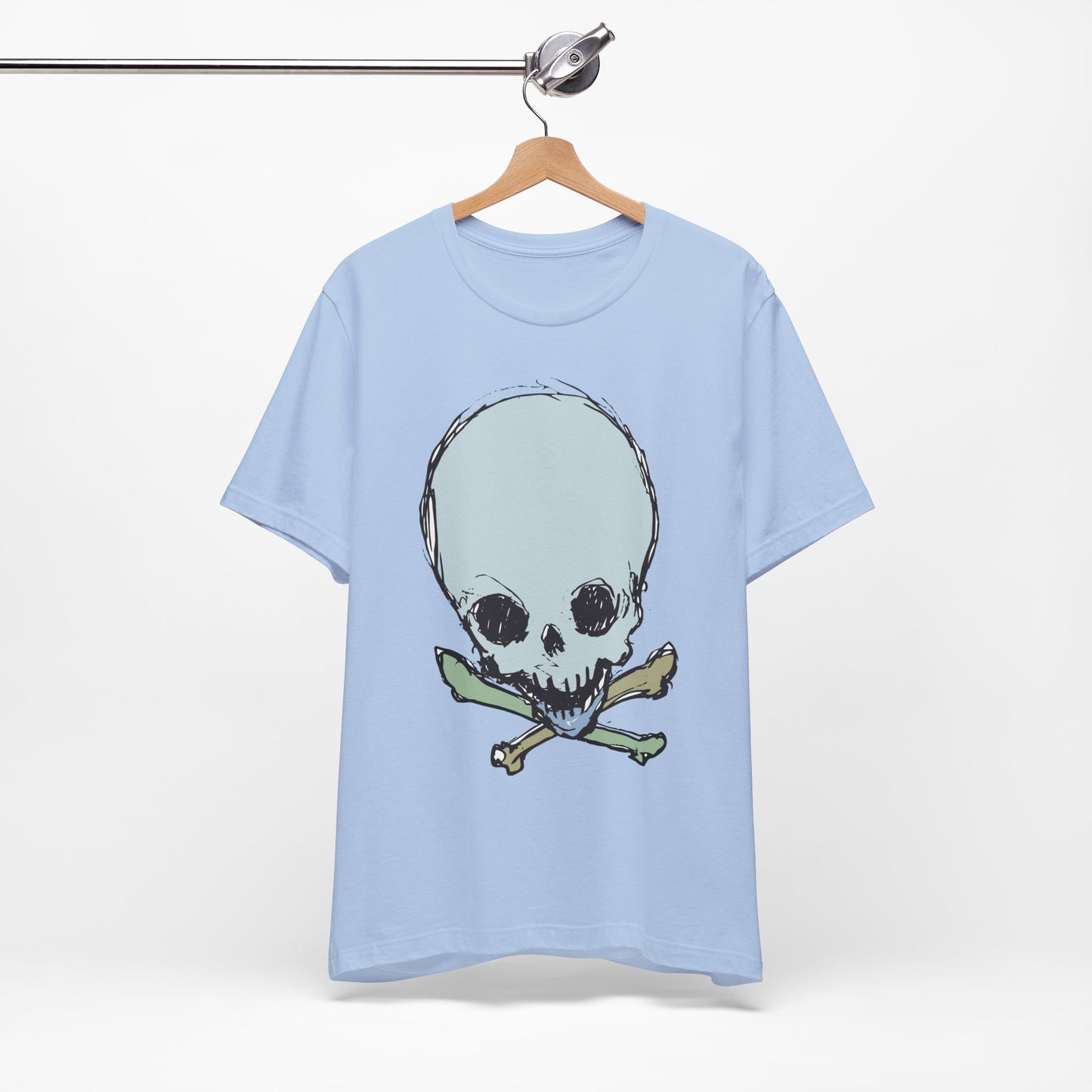 Lt Blue Skull Graphic Design Tee, Skull Shirt, Vintage Tees, Art Design T-Shirt, Vintage Graphic Tee, Art Shirts with Skulls