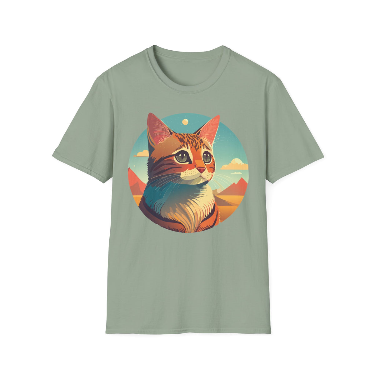 Retro Sunset Cat T-Shirt | Scenic Cat Portrait Tee