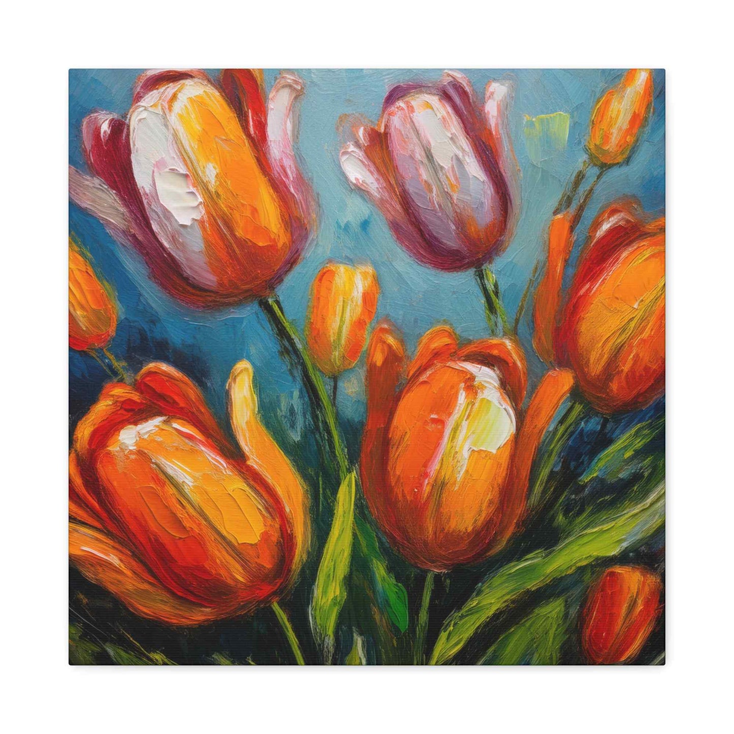 Tulips Print Canvas, Floral Oil Paint Print 20x20, 24x24, 30x30, 32x32, 36x36 Art Design Pine-Wood Inner Frame MC-145
