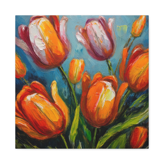 Tulips Print Canvas, Floral Oil Paint Print 20x20, 24x24, 30x30, 32x32, 36x36 Art Design Pine-Wood Inner Frame MC-145