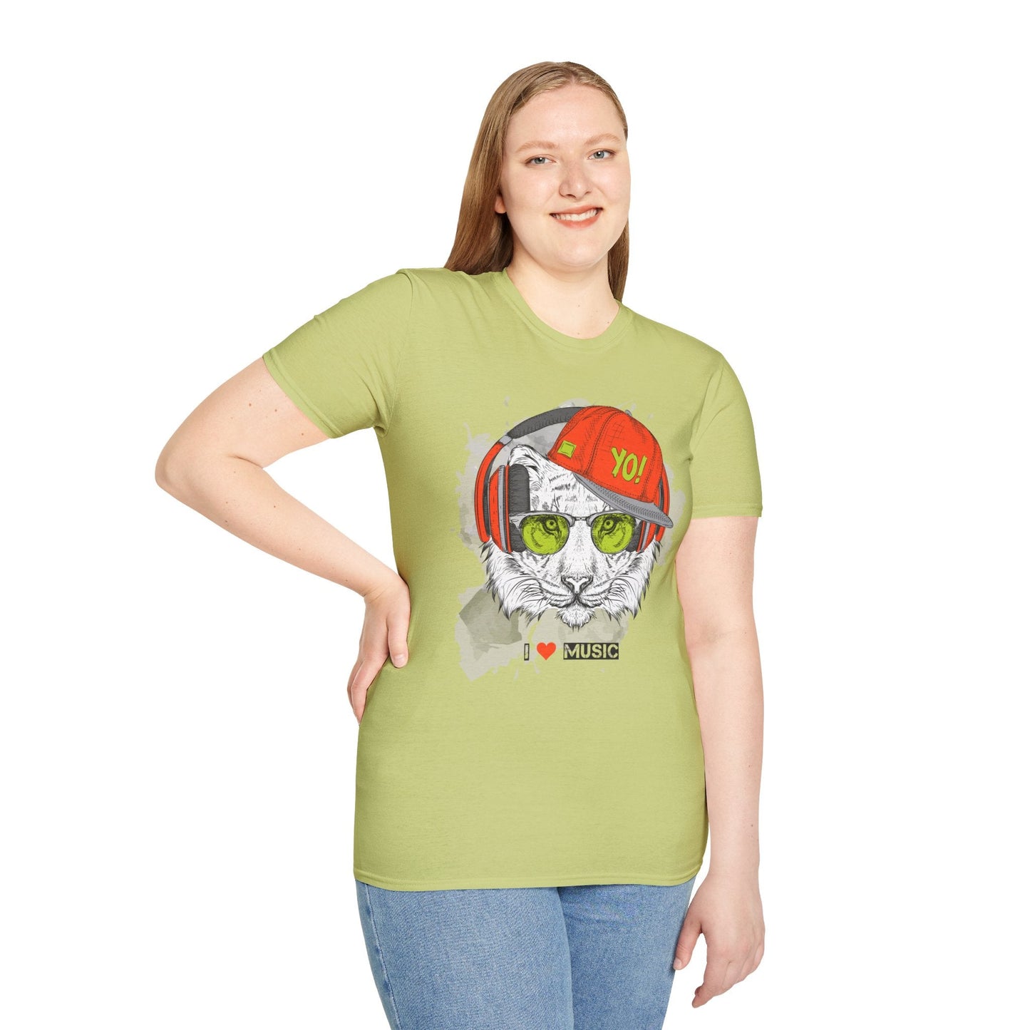 I Love Music Animals Shirt With Headphones Unisex Tee Gildan Softstyle 64000 Premium Comfort