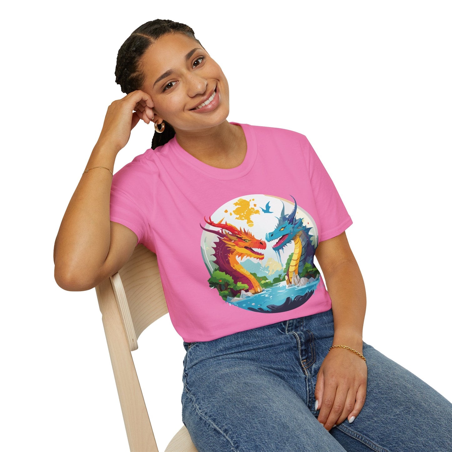 Dragon Graphic Unisex Cotton Softstyle Art Design Tee With Animals 16