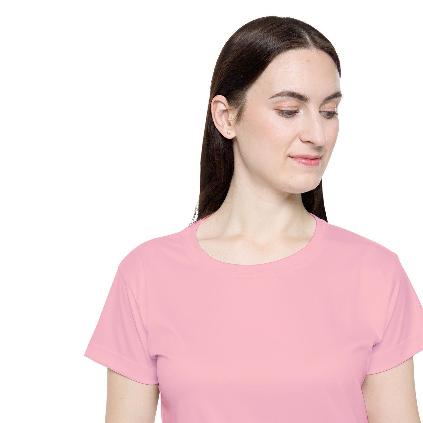 Pastel Pink Women's Sports Jersey Short Sleeves 100% Poly Solid Ligh Pink Color Print Athletic Tee