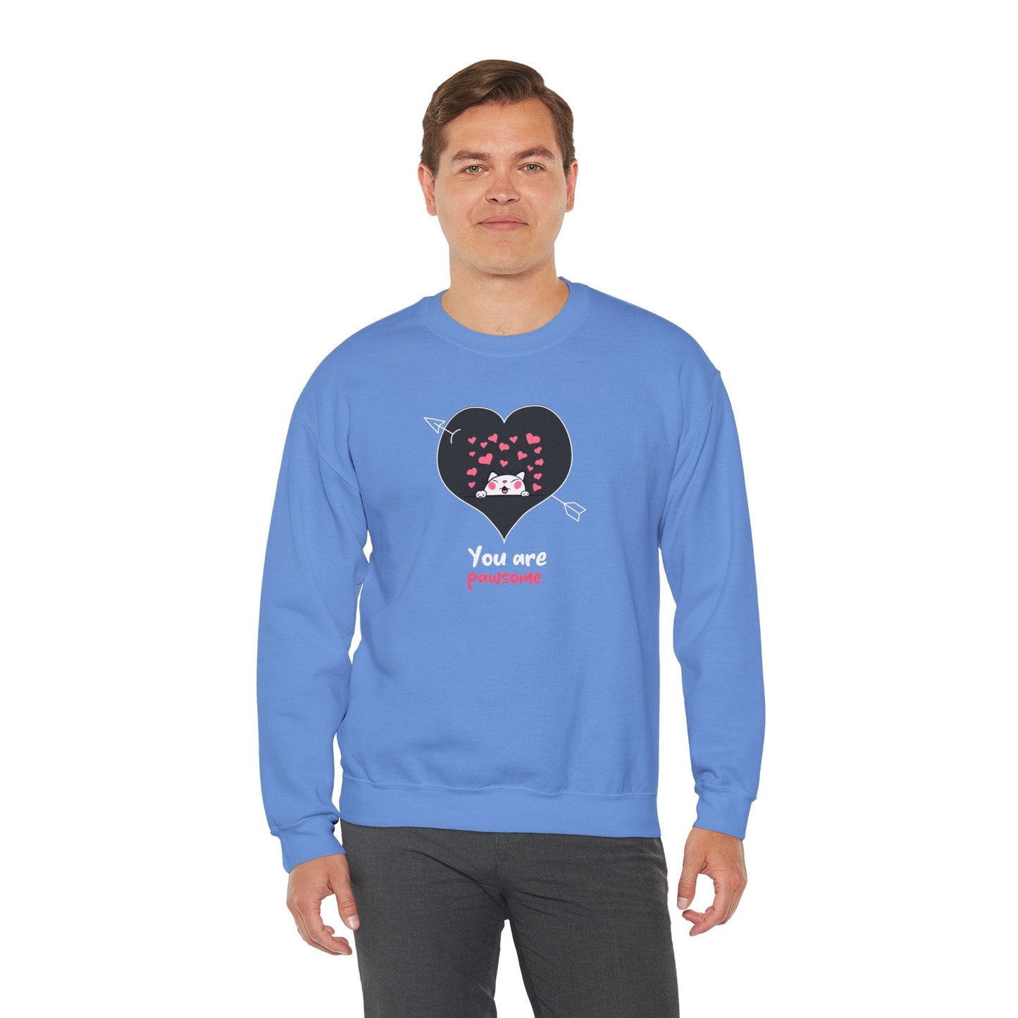 Cat Heart Sweatshirt Valentines Day Fifty Fifty Cotton Poly Unisex Crewneck Gift Idea
