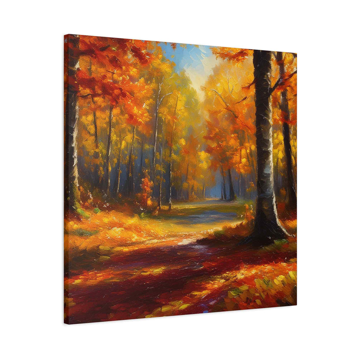Fall Forest Print Canvas, Oil Paint Print 20x20, 24x24, 30x30, 32x32, 36x36 Art Design Canvas Pine-Wood Inner Frame MC-101
