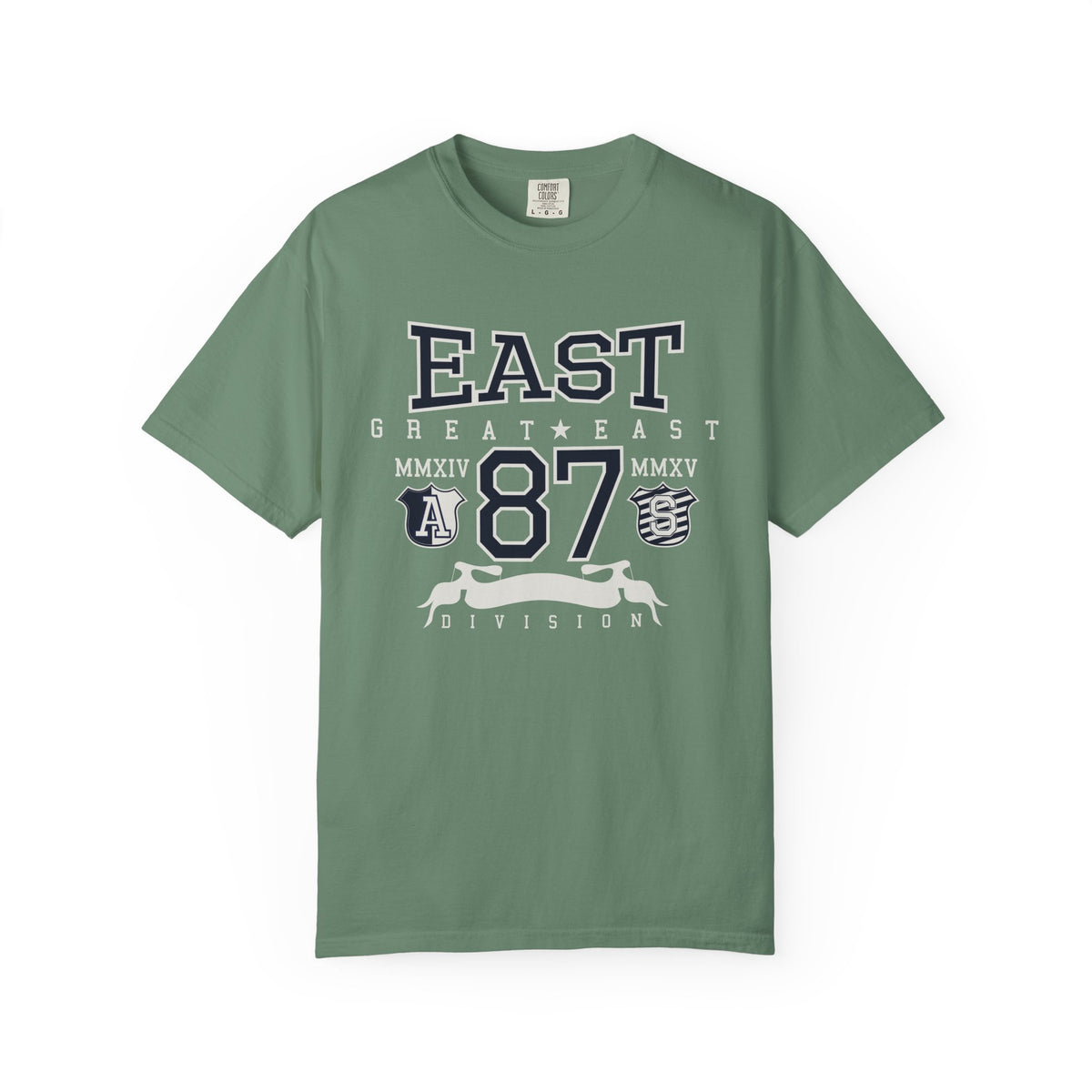 87-East-Varsity-College Graphic Unisex Comfort Colors Garment-Dyed Heavyweight 100 Cotton Art Design T-Shirt w17