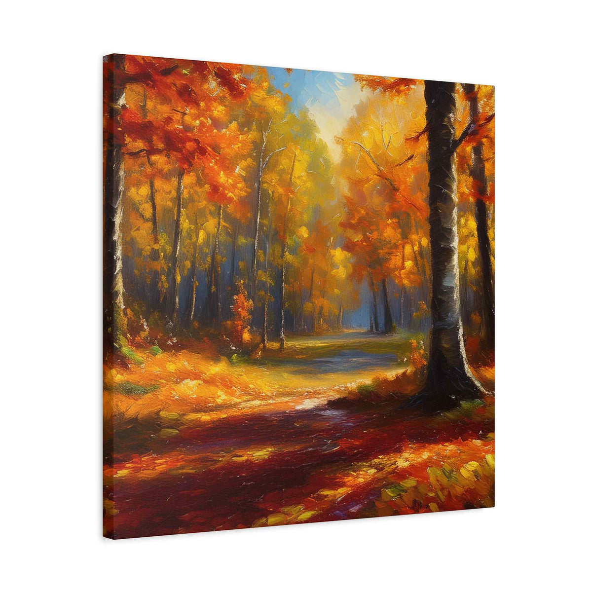 Fall Forest Print Canvas, Oil Paint Print 20x20, 24x24, 30x30, 32x32, 36x36 Art Design Canvas Pine-Wood Inner Frame MC-101