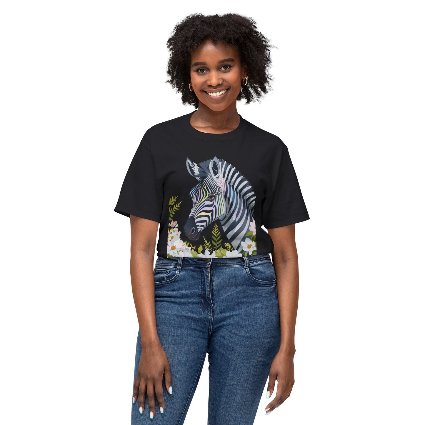 Unisex Zebra Art Design T Shirt With Floral Print HD Cotton Premium USA Made Jersey