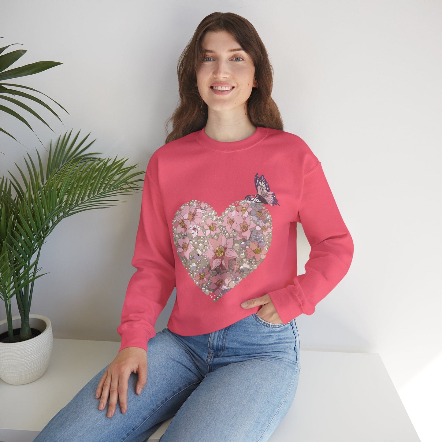 Unisex Floral Heart Sweatshirt Floral Love Valentines Day Gildan 18000 Heavy Blend Crewneck