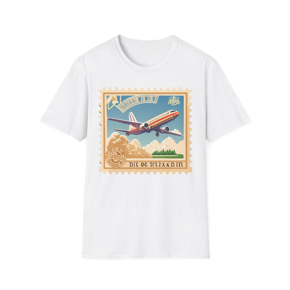 Retro Airplane Stamp illustration T-Shirt | Vintage Travel Plane Graphic Tee Unisex 100 Cotton Gildan T-Shirt